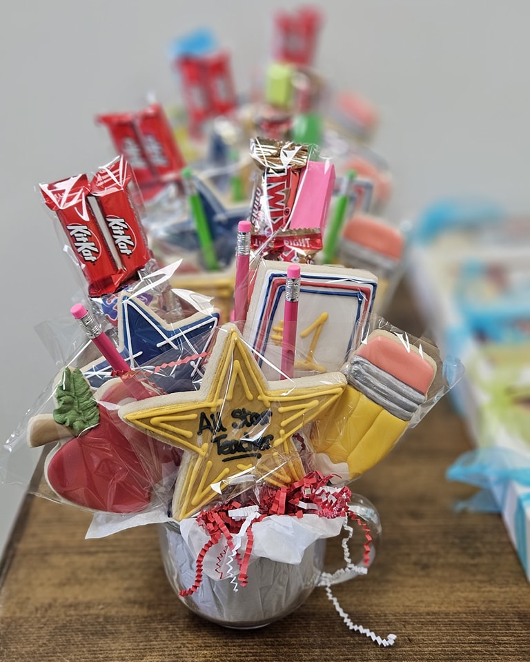 Teacher appreciation cookies sets still available this week. For those well deserving educators!!! Open 10 to 6.