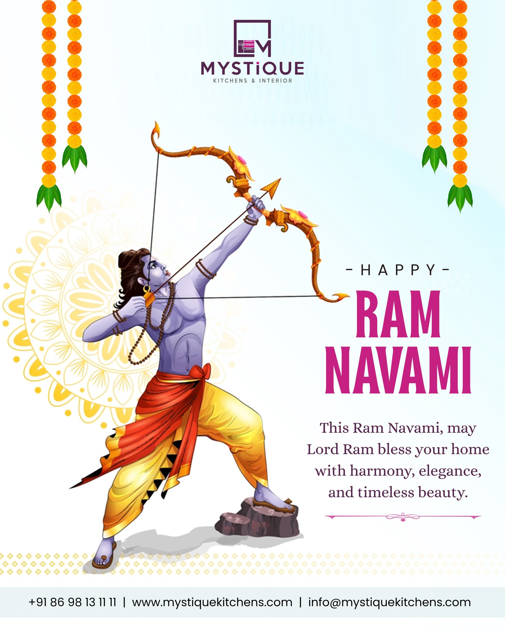 ✨ Happy Ram Navami from EM Mystique Kitchens & Interior ✨
On this auspicious day, may Lord Ram bless your home with harmony, elegance, and timeless beauty.
Wishing you peace, prosperity, and divine grace this Ram Navami.
📞 +91 8698 131 111
🌐 www.mystiquekitchens.com
📧 info@mystiquekitchens.com
#RamNavami #MystiqueKitchens #HomeInteriors #FestiveWishes #ElegantLiving #InteriorDesign #KitchenDesign #DivineVibes #RamNavami2025