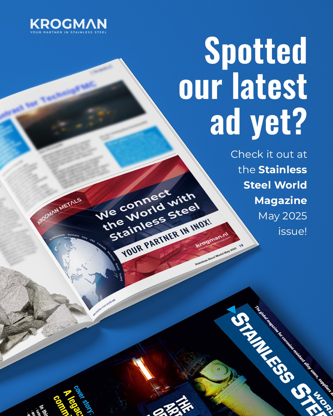 Our latest Krogman advertisement is live in the May 2025 issue of Stainless Steel World Magazine!
We’re proud to showcase our stainless steel expertise in one of the industry’s top publications. Look for our ad and see how Krogman connected the world one stainless steel at a time. 💯
Grab your copy now! 🔥
#StainlessSteelWorldMagazine #Krogman #YourPartnerInInox #KrogmanMetals #Publication #StainlessSteel