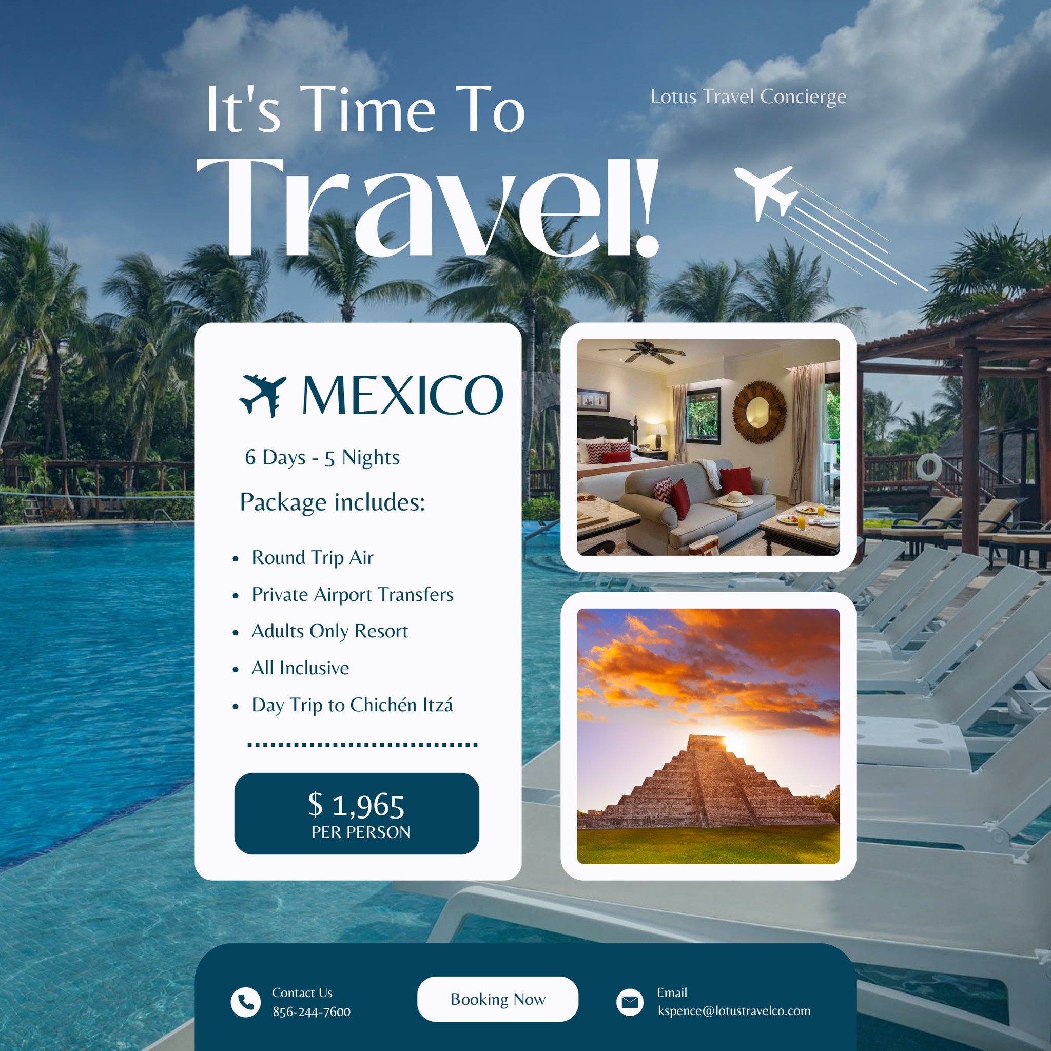 ๐๐ฌ๐๐๐ฉ๐ ๐ญ๐จ ๐๐ข๐ฏ๐ข๐๐ซ๐ ๐๐๐ฒ๐ ๐๐ก๐ข๐ฌ ๐๐ฎ๐ฆ๐ฆ๐๐ซ
Spend five nights at the adults-only Valentin Imperial Riviera Maya, an all-inclusive resort known for its beautiful beach, exceptional dining, and top-tier service. This package includes nonstop round-trip airfare from Philadelphia, private transfers for a seamless experience, and a day trip to Chichรฉn Itzรก for two!
Contact me to book your dream getaway. www.lotustravelconcierge.com/contact
๐๐ข๐ด๐ฆ๐ฅ ๐ฐ๐ฏ ๐ต๐ณ๐ข๐ท๐ฆ๐ญ ๐ฅ๐ข๐ต๐ฆ๐ด ๐ฐ๐ง ๐๐ถ๐ฏ๐ฆ 13-18, 2025 ๐ง๐ฐ๐ณ 2 ๐จ๐ถ๐ฆ๐ด๐ต๐ด ๐ช๐ฏ ๐ข ๐๐ณ. ๐๐ฆ๐ญ๐ถ๐น๐ฆ ๐๐ถ๐ช๐ต๐ฆ. ๐๐ณ๐ช๐ค๐ช๐ฏ๐จ ๐ข๐ฏ๐ฅ ๐ข๐ท๐ข๐ช๐ญ๐ข๐ฃ๐ช๐ญ๐ช๐ต๐บ ๐ข๐ณ๐ฆ ๐ด๐ถ๐ฃ๐ซ๐ฆ๐ค๐ต ๐ต๐ฐ ๐ค๐ฉ๐ข๐ฏ๐จ๐ฆ. ๐๐ฆ๐ณ๐ฎ๐ด ๐ข๐ฏ๐ฅ ๐ค๐ฐ๐ฏ๐ฅ๐ช๐ต๐ช๐ฐ๐ฏ๐ด ๐ข๐ฑ๐ฑ๐ญ๐บ.