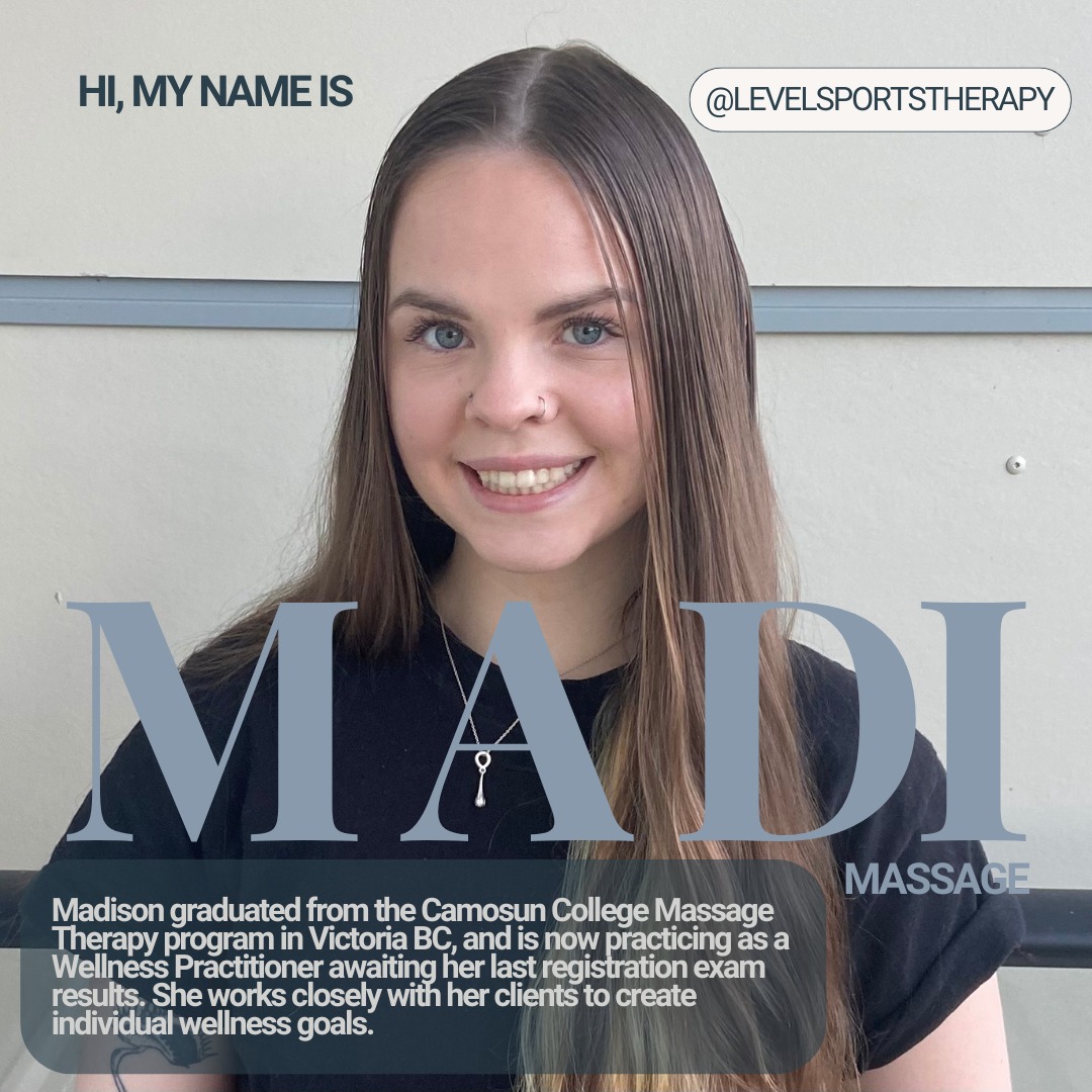 Meet Madi! Madi is available for massage appointments at Level Sports Therapy! Book online at levelsportstherapy.com or call us at (250) 201-4212!