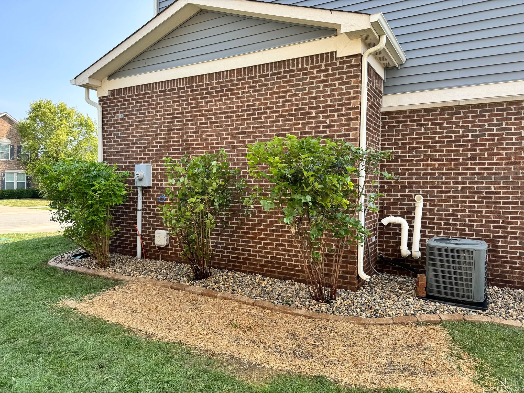 These shrubs were so overgrown that it caused the grass to die underneath. A good prune, seed and straw, and new stone edging with river rock made this space brand new! Let us help take your problem space and turn it into something beautiful. #normanlawnllc #landscaping #hardscaping #stone #rock #seedandstraw #prune
Call us today! 317.408.1687
