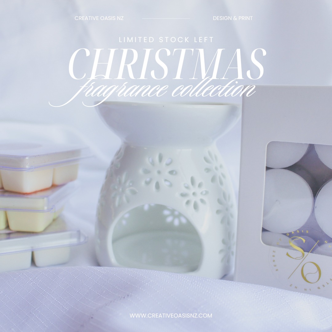 β¨ CHRISTMAS GIFTS β¨
Are you still after some Christmas present ideas? We have a great range of gift box options and personalised prints available to order on the website. Orders close tomorrow for physical orders for shipping.
Check out our limited edition Christmas Melts and Burner bundle featuring 2 Christmas Melts, Ceramic Melt Burner and 6 pack of Tealight candles.
CHRISTMAS EVE SETS - CLOSED
GIFT BOXES, CANDLES & PRINTS - 11.12.24
LOCAL PICKUPS - 16.12.24
DIGITAL FILES - 20.12.24
www.creativeoasisnz.com