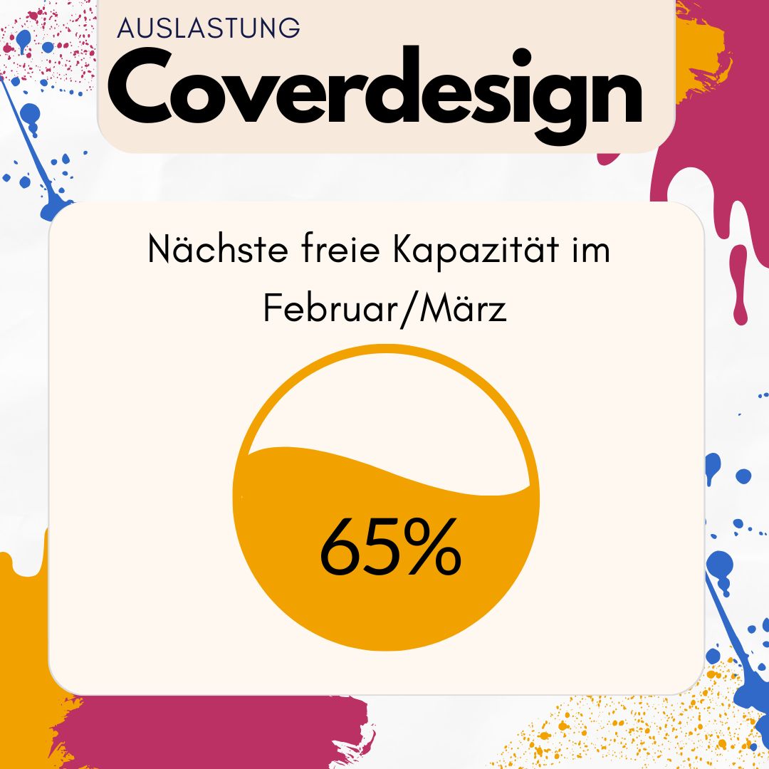 Wenn ihr noch ein Cover von mir wollt dieses Jahr, dann lohnt sich schnell sein! Meine Slots sind dieses Jahr super begrenzt durch die Hochzeitsvorbereitungen etc. deswegen sind manche Monate auch schon ausgebucht!
meine aktuelle Auslastung könnt ihr immer auf meiner Website unter "Coverdesign" einsehen.