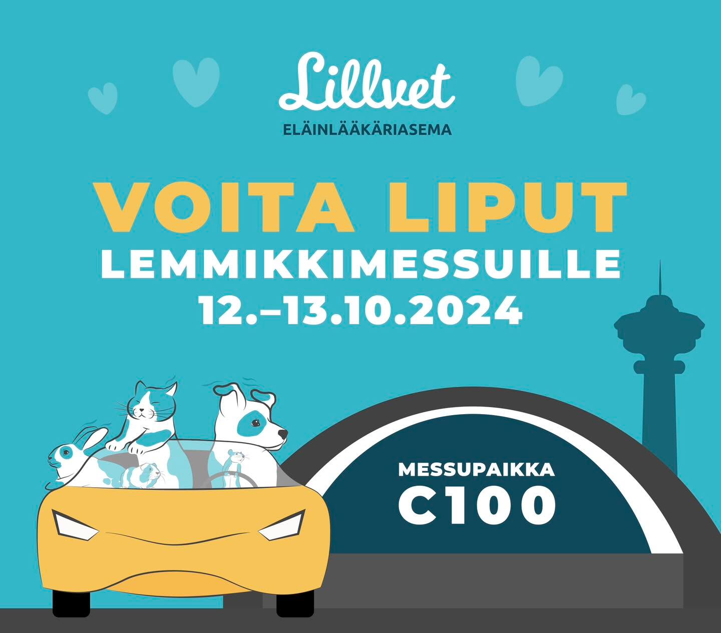 ARVONTAA PUKKAA LEMMIKKIMESSUJEN KUNNIAKSI! 🐶🐱🐭🐹🐰
Lemmikkimessut järjestetään jälleen tulevana viikonloppuna Tampereen Messukeskuksessa ja Lillvet on myös mukana messupaikalla C100.
ARVOMMEKIN NYT 40kpl ILMAISLIPPUJA LEMMIKKIMESSUILLE!
Kommentoi tähän postaukseen kenet ottaisit mukaan messuille ja voit voittaa 2kpl lippuja itsellesi! 🎊
Kilpailuaika on to 10.10.24 klo 00:00 asti ja arvonta suoritetaan pe 11.10.24 Voittajille ilmoitetaan henkilökohtaisesti ja liput toimitetaan sähköpostitse pe 11.10.24 klo 20:00 mennessä. Voittajien tulee toimittaa yhteystietonsa tähän mennessä arvonnan järjestäjälle ohjeiden mukaan. Facebook tai Instagram ei ole osallisena arvontaan tai palkintojen luovuttamiseen millään tavalla.
