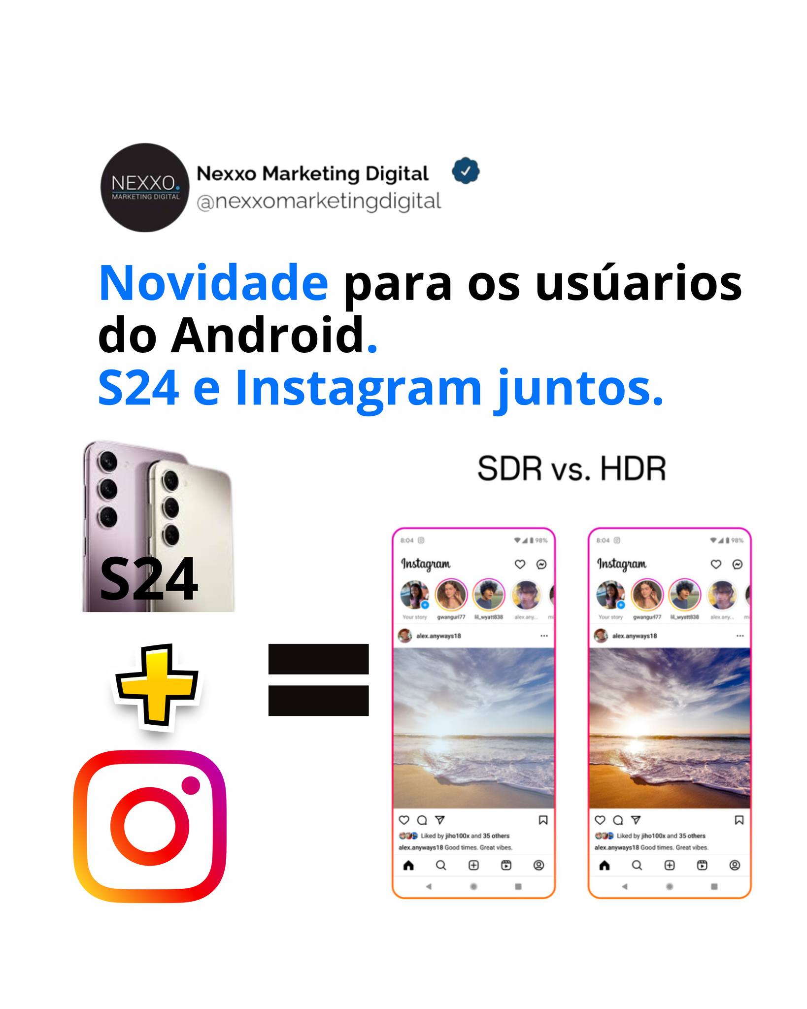 Novo smartphone Galaxy S24, aposta da Samsung traz suporte a imagens Super HDR para o Instagram.
O recurso aprimora a qualidade das fotos capturadas pelo Instagram com destaques, sombras e intensidade de cores mais detalhados.
A expectativa do Instagram é que essa parceria torne as fotos mais vivas e expressivas para os criadores que usam android!
#S24 #samsung #android #instagram #fotografia