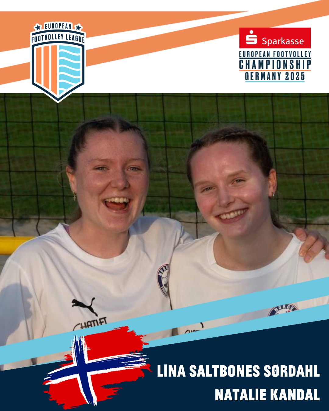 These are our teams for the European Footvolley Championship, taking place from Friday, 27 June to Sunday, 29 June 2025!
Team spotlight on NOR: Lina Saltbones Sørdahl & Natalie Kandal🔥