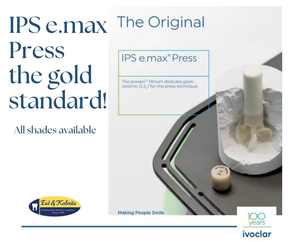 اكتشف قوة e.max press - المعيار الذهبي لترميمات الأسنان !
Discover the power of Emax Press – the gold standard in all-ceramic dental restorations. Ultra-strong, beautifully translucent, and built to last.
Whether it's veneers, crowns, or bridges – Emax Press delivers natural beauty with unmatched durability.
For more information on our products and for our latest promotions call us on
: 24513870 - 24513874
لمزيد من المعلومات و للاستعلام اتصل بنا : 24513870 - 24513874
#Ivoclar #MakingPeopleSmile #EmaxPress #DentalRestoration #SmileMakeover #CosmeticDentistry #EmaxSmile #عيد_و_كبريته #ايفوكلار #جودة_عالية