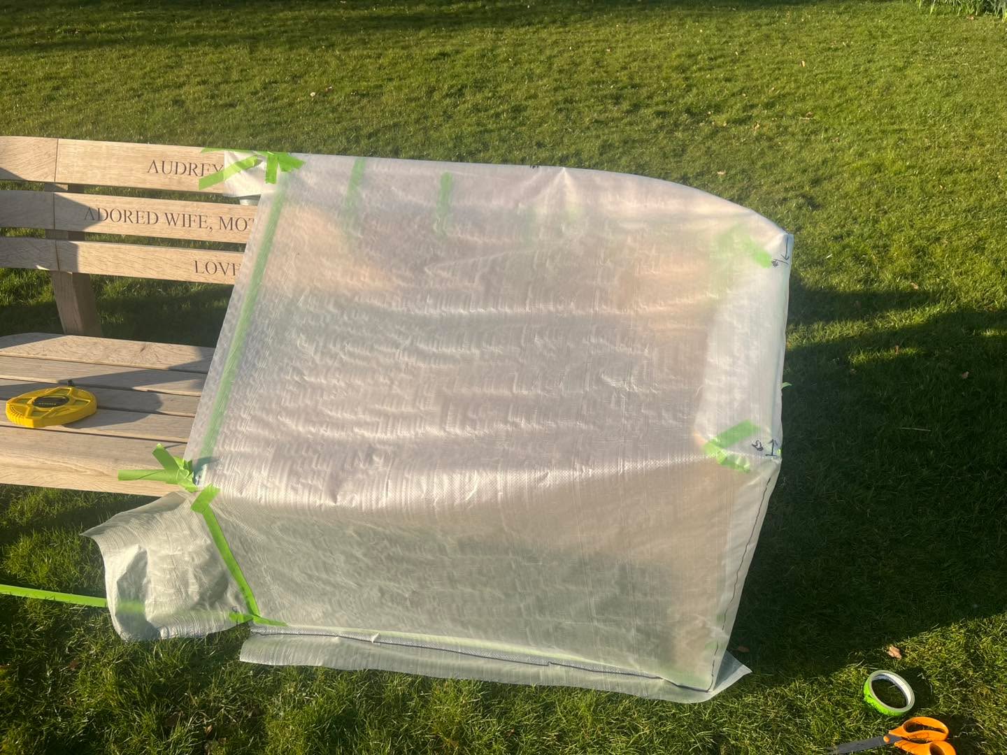 Before and after! Some funky green bench covers in Top Gun material.