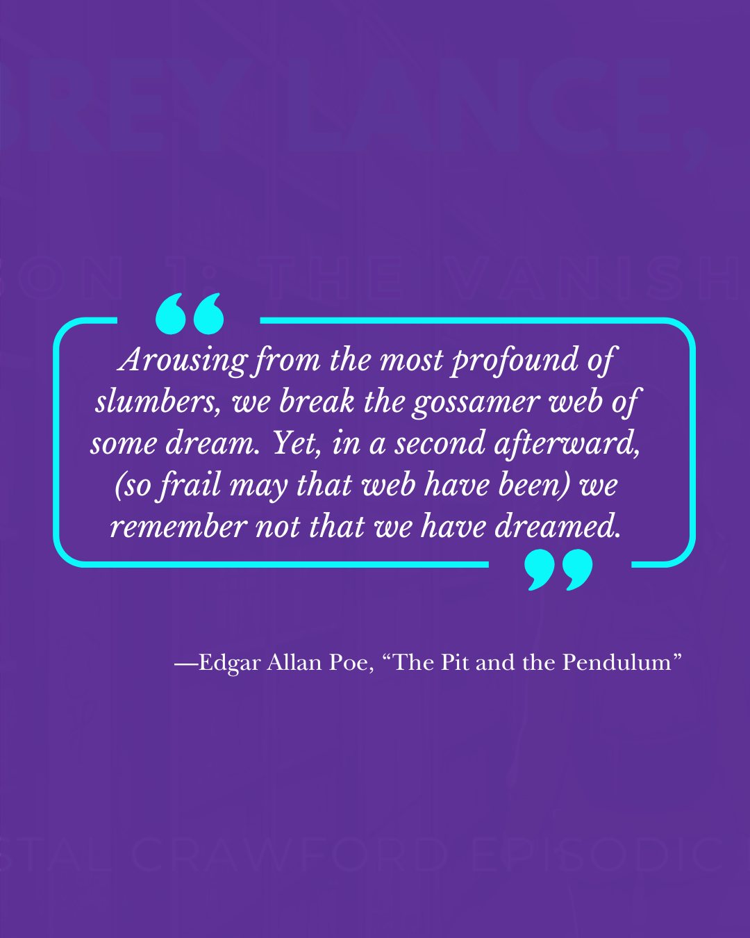 This quote from Edgar Allan Poe's "The Pit and the Pendulum" is not just the opening quote for Aubrey Lance, S.S. - Season 1: The Vanishings... it was also a major inspiration behind the entire series.
The magic in this serial plays a lot with dreams, memories, and perception in a way I haven't really done in a story before. It was challenging, but also a lot of fun to figure out... and packing the story full of literature quotes was a lot of fun, too!
This story has some dark moments and hard things... but as in all my stories, HOPE always wins out.
If you love young adult mystery, MAGIC (it's a fantasy-mystery), sweet moments, deep themes, and literature references, give Aubrey Lance, S.S., a try! I think you'll love it!
You can read Season 1: The Vanishings, for FREE on my website! New episodes post daily Monday-Saturday until the story is completed.
Link in bio!