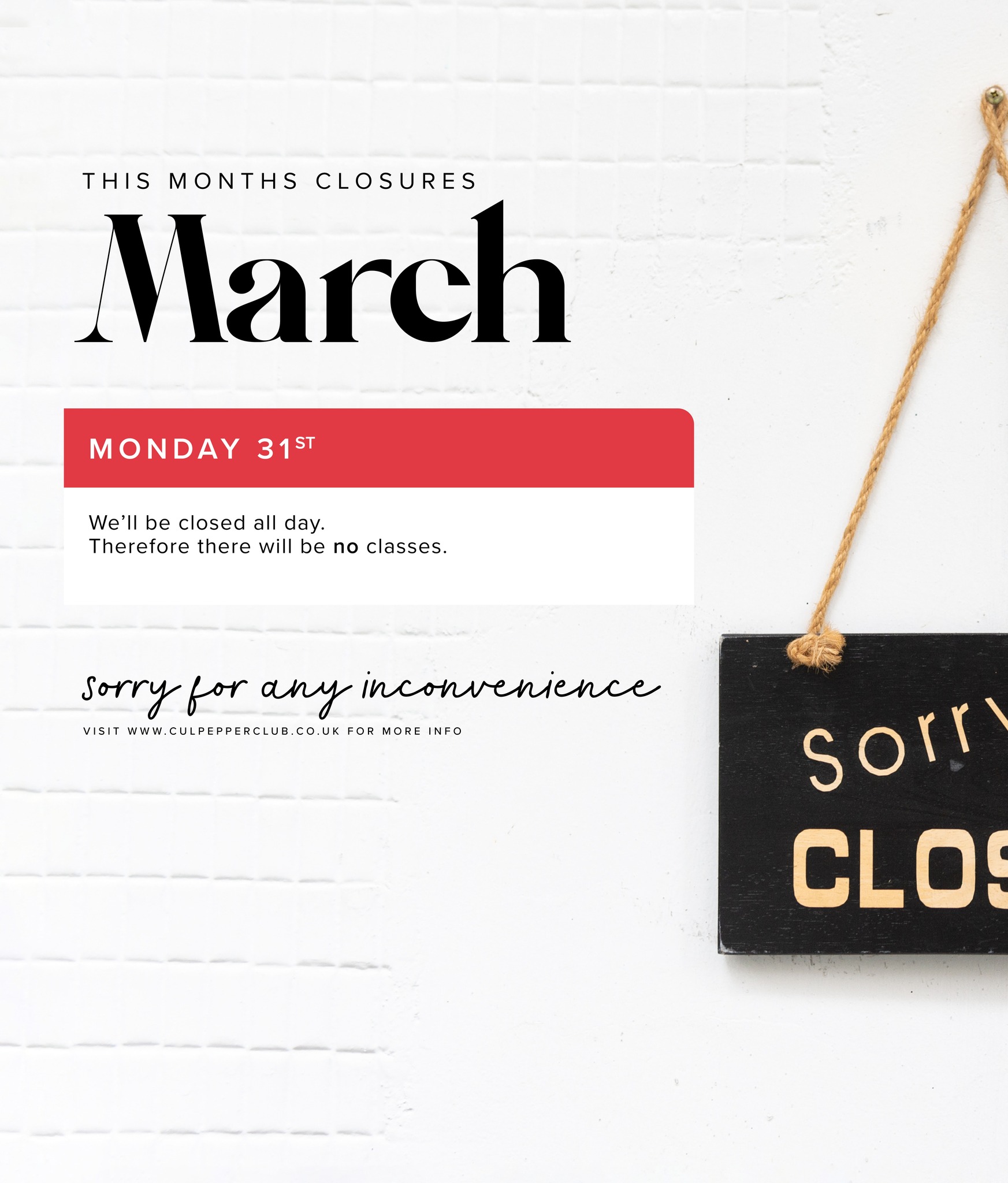This March we'll be closed on the following. We apologise for any inconvenience in advance.
For more information visit our website - link in bio.
#culpeppersuk #culpepperclub #linedance #linedancing #closed #basildon #essex
