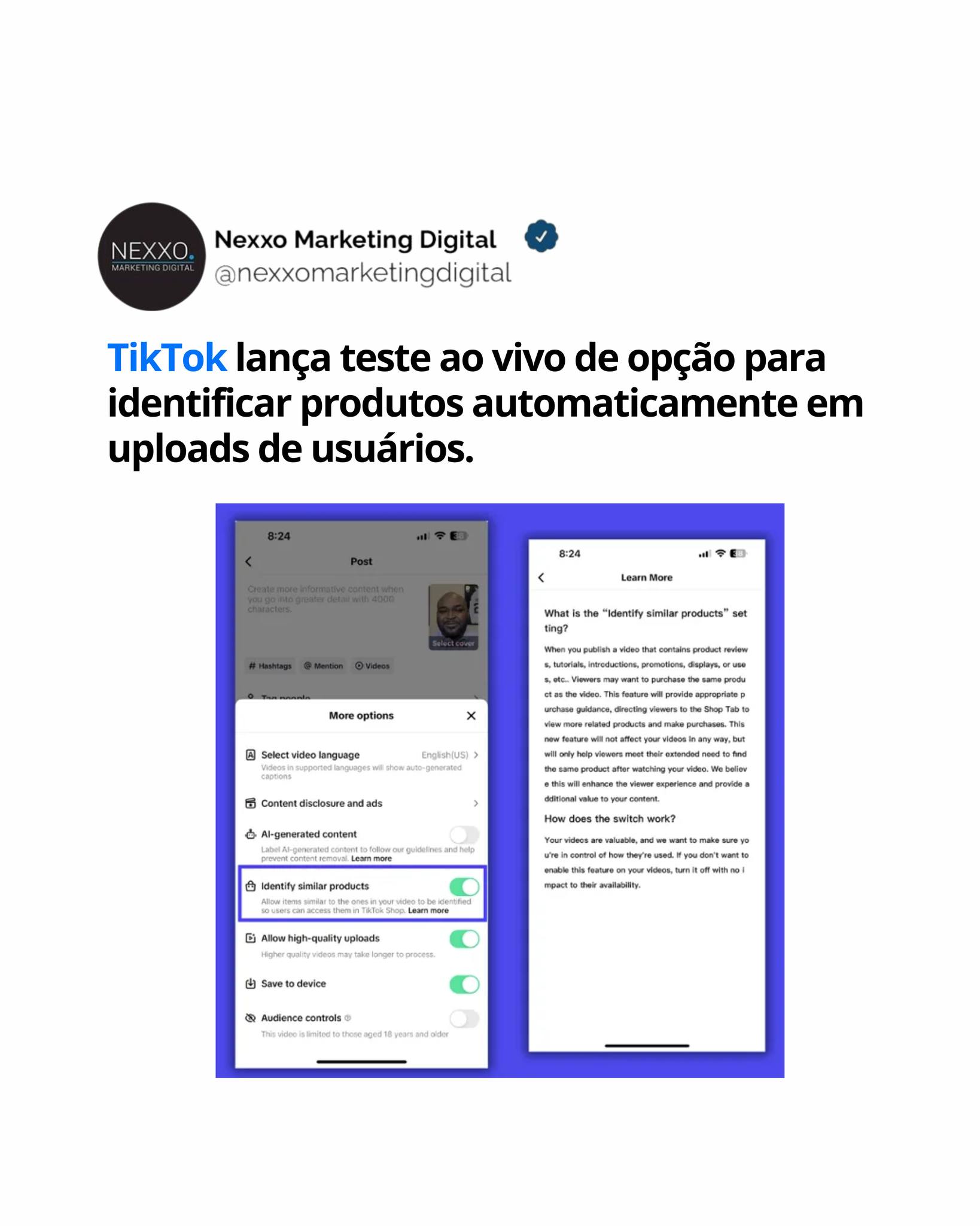 O TikTok continua a expandir seu impulso de compras in-stream, na esperança de evoluir o comportamento de uso, com sua nova opção de tornar qualquer objeto em qualquer vídeo “comprável” agora em teste ao vivo para alguns usuários.
Como você pode ver neste exemplo, postado pela especialista em mídia social Lindsey Gamble , alguns usuários agora estão vendo uma nova alternância no fluxo de upload de vídeo que permite ativar “Identificar objetos semelhantes”, que, quando ativado, identificará objetos em seus vídeos, por meio da IA de identificação de objetos do TikTok, e destaque possíveis correspondências de produtos que você pode comprar no aplicativo.
Visibilidade garantida para as novidades da sua empresa. Alcance instantaneamente 14 milhões de tomadores de decisão com seu anúncio mais recente.
O aplicativo gerou mais de US$ 270 bilhões em vendas diretas de produtos em 2023 , aumentando 60% ano após ano, e é esse sucesso que agora impulsiona a estratégia da TikTok, onde a controladora ByteDance espera replicar sua evolução com os consumidores ocidentais.
Obviamente, isso ainda está longe do crescimento do comércio eletrônico de Douyin, embora a maior parte dos gastos in-stream do TikTok até agora também tenha sido em moedas digitais para doações de criadores, não em produtos.
Também houve alguma reação dos usuários, com alguns sugerindo que o aplicativo está se tornando muito comercial e muito agressivo com seus elementos de vendas no aplicativo. O que sem dúvida piorará se mais usuários ativarem esse novo processo de identificação de produto, e será interessante ver se as pessoas respondem a ele ou se consideram mais um passo na direção errada para o aplicativo de vídeo curto.
Será que as pessoas acabarão fazendo mais compras no TikTok e isso proporcionará outro caminho para a monetização dos criadores e levará a um novo aumento no comércio de transmissão ao vivo e, eventualmente, como aconteceu em Douyin, à mudança para influenciadores de IA como ferramentas de vendas ?
Fonte:SocialMediaToday
Anfitriões de IA do TikTok
Claramente, a ByteDance continua confiante de que este é o melhor caminho a seguir para o aplicativo.