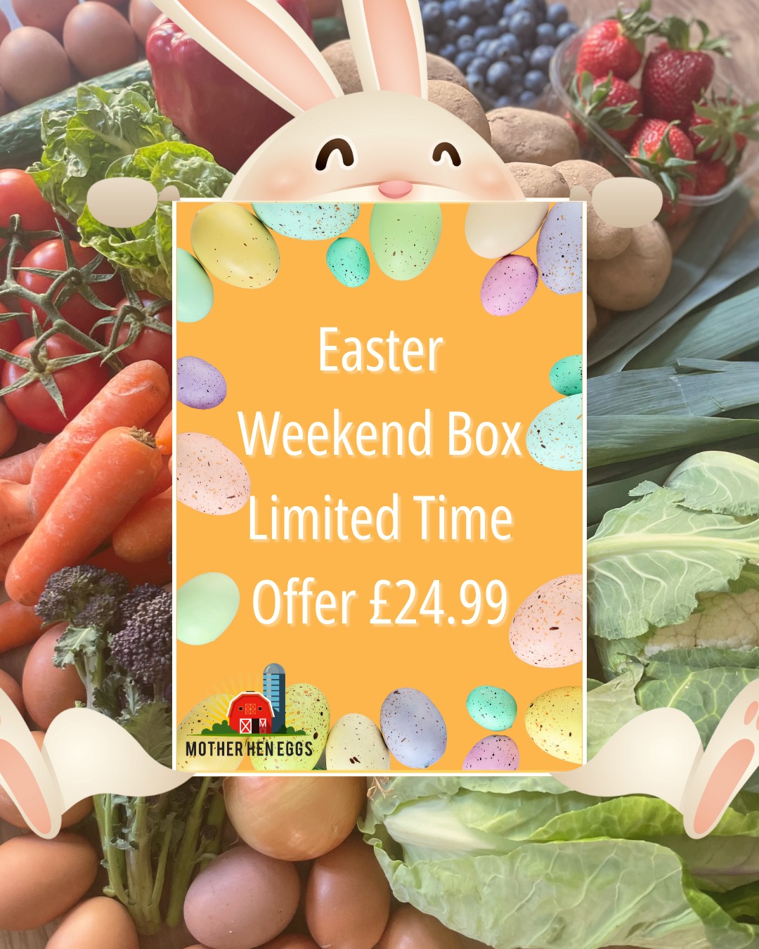 Easter Weekend Box 🐣 Everything you need for a perfect roast and a tasty brunch!
Whether you're hosting a big family gathering or enjoying a quieter weekend, there’s no better way to celebrate than with a fresh, seasonal roast. Here’s what’s inside our Easter Weekend Box:
🥔 1kg potatoes
🥕 1kg carrots
🧅 Onions
🥦 Seasonal veg: cauliflower, spring cabbage, leeks, purple sprouting broccoli
🍓 Fresh strawberries and blueberries
🥗 Salad essentials: lettuce, cucumber, red peppers, vine tomatoes
🥚 A tray of 30 farm-fresh eggs, laid just days before delivery!
We’ve got you covered for everything you need to make your Easter meals that bit easier, all delivered straight to your door with free delivery 🚚
Available to pre-order now, with deliveries starting Tuesday 15th April
We've got two sizes available:
The Standard Box – perfect for smaller families or gatherings
The Large Box – ideal if you’ve got a few more mouths to feed this Easter
And as a little Easter treat, we’ll be randomly including a lucky few Easter eggs with orders. So, who knows, your box could come with a sweet surprise! 🍫🐣
How to order:
Drop ‘EASTER’ in the comments below, and we’ll send you the link to order. Alternatively, visit our website for more details
This offer is only available for a limited time, pre-order now and make sure you get yours before they’re gone!