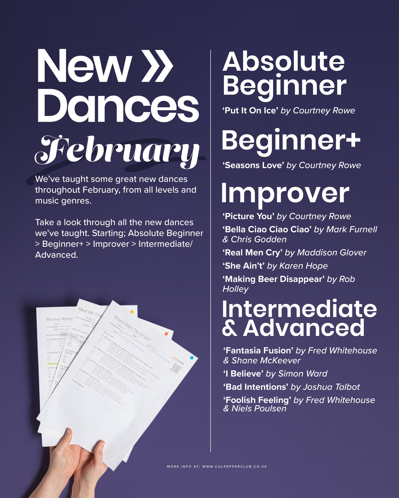 There have been some great new dances that we've taught throughout February, take a look below. Tell us what your favourites have been.
Find out more about the dances we've taught at our website - link in bio.
#culpeppersuk #culpeppersuk #linedance #linedancing #dance #danceclass #basildon #essex