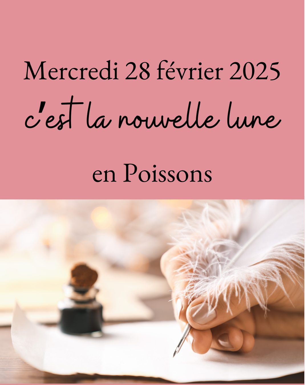 La nouvelle lune en Poissons du 28 février 2025 est une porte ouverte vers la créativité, l'intuition et la guérison. Avec l'alignement exceptionnel de sept planètes, l'univers nous offre une opportunité unique pour manifester nos désirs les plus profonds.
Profite de cette période pour :
Explorer tes talents artistiques et laisser libre cours à ton imagination.
Pratiquer la méditation et te connecter à ton intuition.
Écrire tes intentions et visualiser tes rêves.
Laisser partir de ce qui ne te sert plus et accueillir de nouvelles énergies.
🌟 Cette nouvelle lune en Poissons est une invitation à plonger dans tes émotions, à écouter ta voix intérieure et à rêver grand. Fais confiance au flux de la vie et laisse la magie opérer.
#nouvellelune #poissons #astrologie #intuition #creativité #manifestation #spiritualite #developpementpersonnel #alignement #reves #meditation #intentions