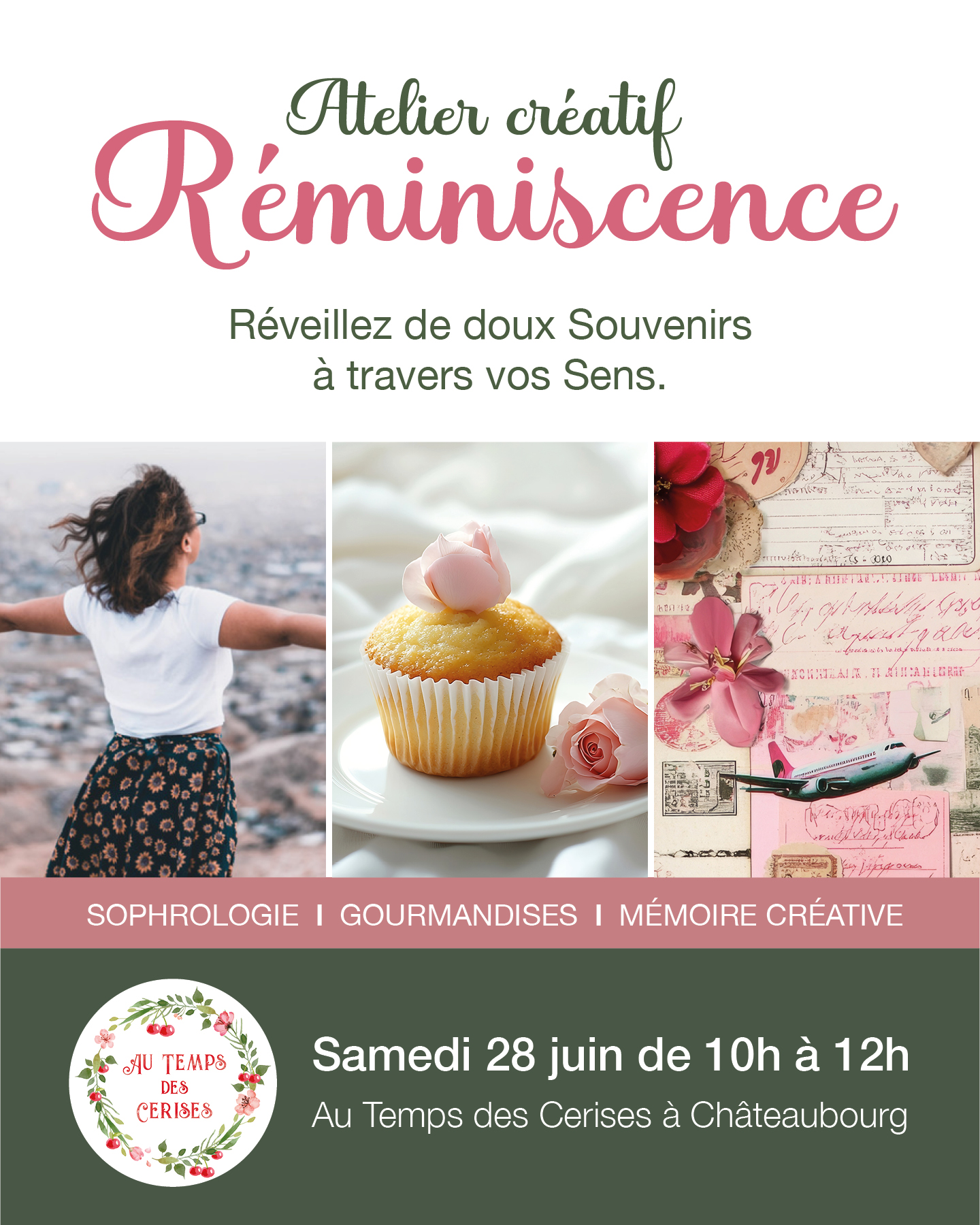 🌷 Atelier Réminiscence !
C'est avec une grande joie qu'Alison et moi vous annonçons :
• notre premier atelier Sophrologie 🌬 et Créativité 🎨
• samedi 28 juin de 10 à 12h
• @autempsdescerises35 à Châteaubourg
• tarif : 45€/personne
• à partir de 15 ans
🥰 Notre amitié s'est construite autour de notre sensibilité commune, de notre envie d'apporter plus de douceur dans ce monde et de libérer les coeurs au quotidien. Alors créer un atelier ensemble, qui réunit nos deux visions, étaient une évidence.
L'atelier "Réminiscence", c'est avant tout un temps pour soi, à la découverte des mondes merveilleux qui dorment en nous. On l'oublie parfois mais la joie et la sérénité sont juste là, et nos sens peuvent nous aider à les retrouver.
Dans une ambiance chaleureuse et ludique, nous vous inviterons à vous reconnecter à un parfum d'antan 🌸, la saveur d'une gourmandise 🍰, une balade inspirante 🌿 ou un fou rire libérateur 😄 !
✨ Grâce à nos pratiques de sophrologie et d'art-thérapie, vous voyagerez dans un souvenir apaisant et vous réveillerez votre créativité pour ancrer sa beauté en vous.
👉 Au programme
10h : Cercle d'ouverture
10h15 : Atelier sophro et 5 sens
11h05 : Atelier créatif
11h50 : Cercle de clôture
🍒 Nous aurons en plus la chance de vous accueillir dans le joli salon de thé d'@autempsdescerises35 dans la @ville_de_chateaubourg L'occasion idéale pour découvrir et déguster quelques produits artisanaux et locaux !
Envie de passer un moment privilégié avec de belles émotions qui ramènent le sourire, de vous détendre, vous écouter et créer un souvenir unique qui vous ressemble ?
Réservez dès à présent votre place sur www.unpasunepage.fr/atelier-reminiscence (lien en bio) ou en nous contactant :
Alison : @alison.legue 06 37 03 44 73
Mathilde : @arttherapie.unpasunepage 06 29 88 44 71
#ateliercréatif #chateaubourgautop #sophrologie #liberationémotionnelle #atelierbienêtre #ateliercréativité #réminiscence #atelierdégustation #vitrécommunauté #vitrémaville #prendresoindesoi #untempspoursoi #bienetre #calme #detente #serenite #creationartistique #arttherapie #artthérapie