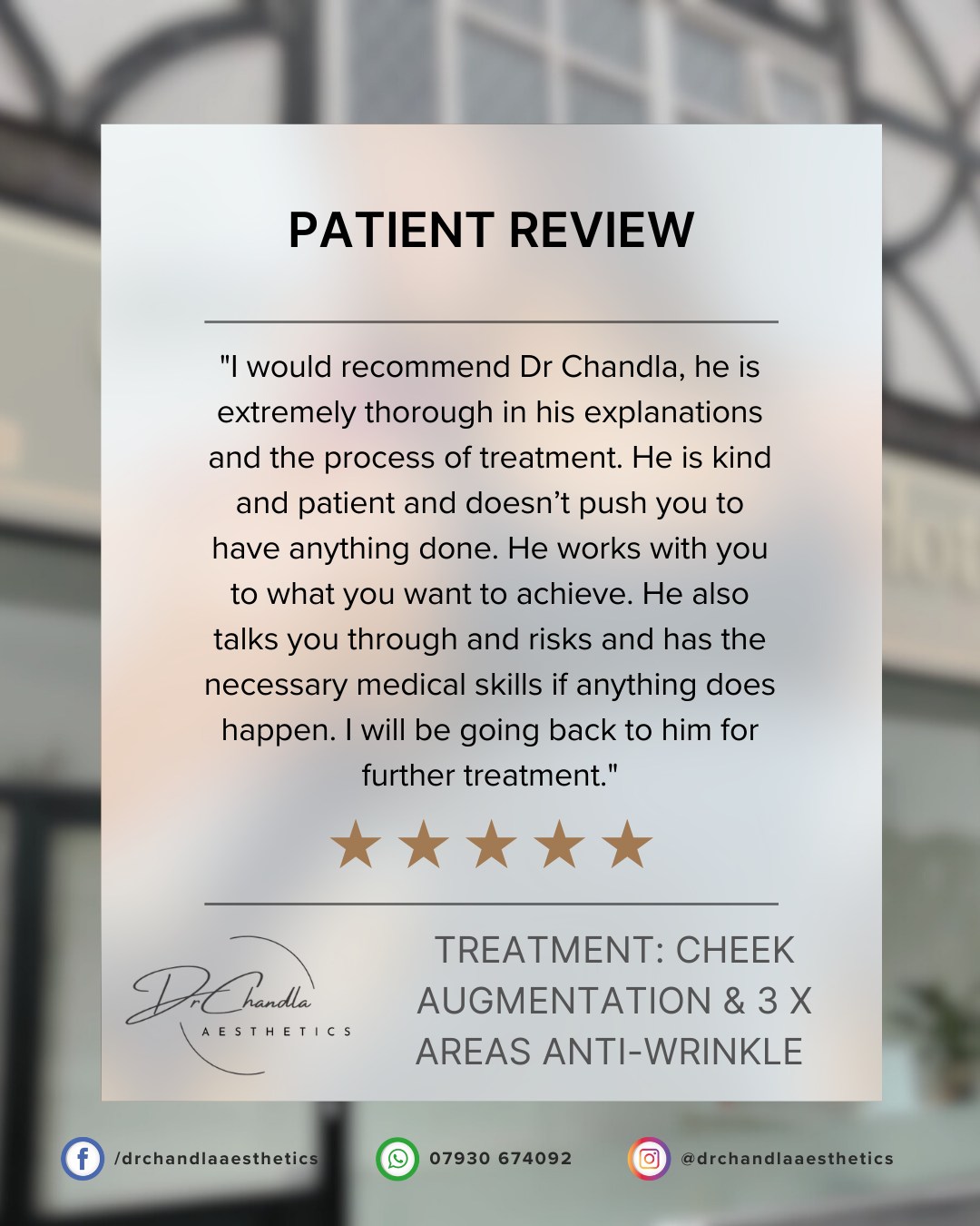 nother lovely review from a happy patient!
It was an absolute pleasure to treat this patient and the kind words are much appreciated. - Review received on Google & Trustpilot.
For your own bespoke treatment plan with 5 star service book your Free Consultation in with Dr Chandla Aesthetics today (or fill in the online consultation form!)
Dr Chandla Aesthetics is a Doctor Led Medical Aesthetics Clinic.
WhatsApp: 07930674092
Email: info@drchandlaaesthetics.co.uk
www.drchandlaaesthetics.co.uk
#aestheticsbirmingham #aestheticswestbromwich #aestheticssolihull #aestheticsdoctor #aestheticsdoctorbirmingham #aestheticsdoctorsolihull #aestheticsdoctorwestbromwich #aestheticsdoctorwestbrom