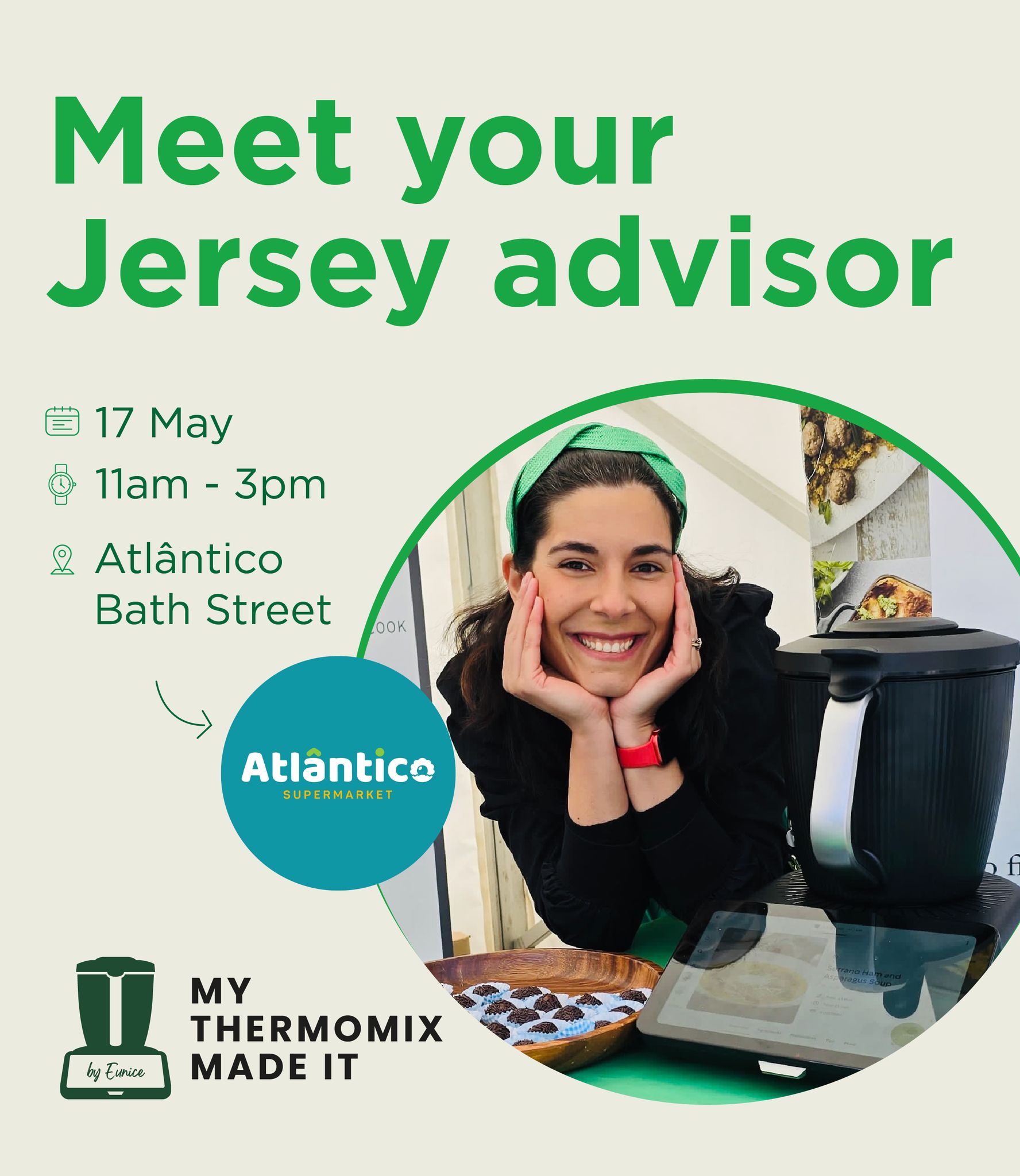 Come and meet me on Saturday at the Atlântico shop at Bath Street. Get to see the Thermomix (Bimby) TM7 in action and try some delicious food.
🗓 17th May (Saturday)
🕚 11am - 3pm
📍 Atlântico Shop (Bath Street)
🆓 Get a free gift
To know more about the new Thermomix TM7 visit www.mythermomix.uk
#thermomix #thermomixtm7 #thermomixlove #thermomixukandireland #thermomixjersey #meetyouradviser