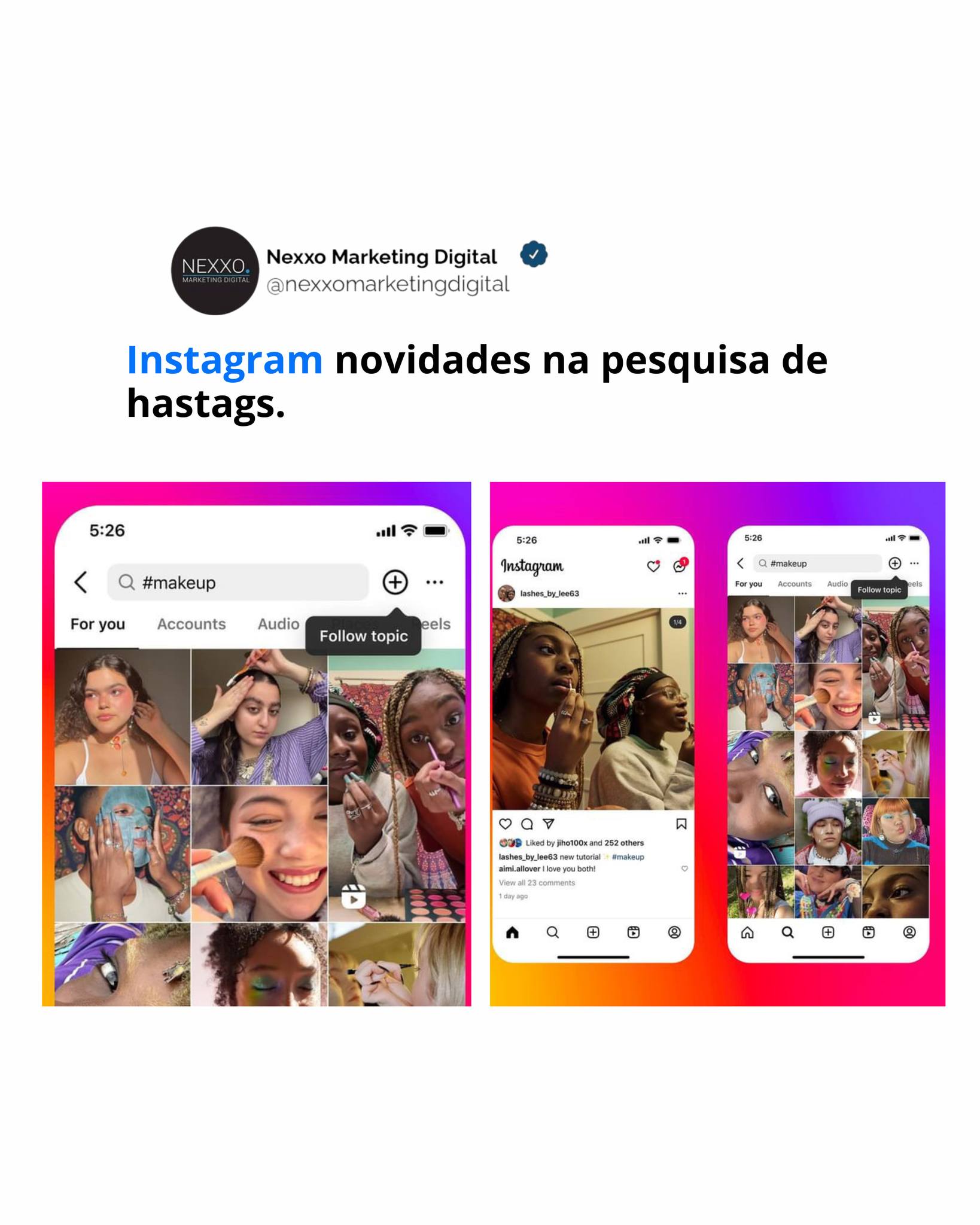 O Instagram está simplificando as experiências de pesquisa de hashtags de forma a facilitar a visualização em um só lugar.
Agora, ao tocar em uma hashtag, você verá os resultados da pesquisa para essa hashtag.
Você ainda poderá seguir/deixar de seguir ou denunciar hashtags específicas.
Espero que isso facilite a localização de contas e publicações relevantes para sua pesquisa.
#redessociais #marketingdigital #instagram #meta #facebook #whatsapp #tiktok