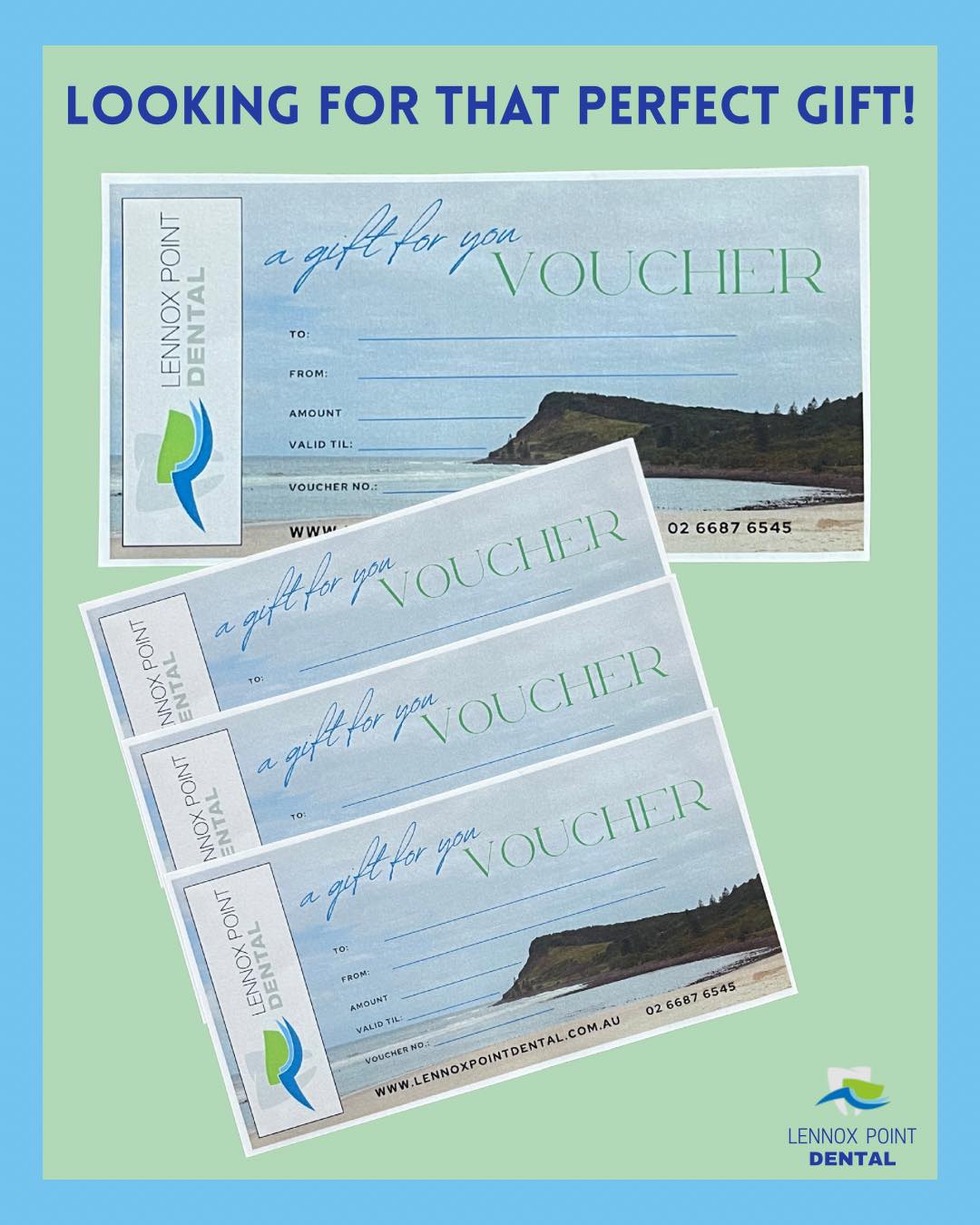 Looking for that perfect gift?
Give the gift of a healthy smile with our Dental Gift Vouchers! They can be used towards any of our services from checkups to cosmetic and aesthetic treatments.
To purchase drop in and chat with one of our friendly team members 😊
#smile #smilemakeover #whitening #dental #dentalservices #aesthetic #aesthetictreatments #localdentist #lennoxpointdental #dentalcheckup
#cosmetictreatments #teethwhitening
