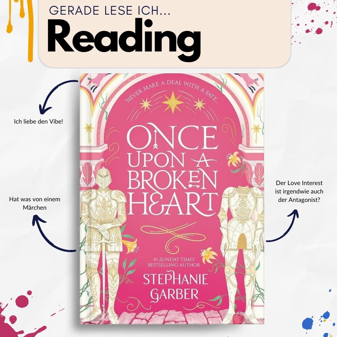 Ich versuche mal wieder was zu lesen. Mal sehen wie schnell ich voran komme :D Ich muss mich ja oft zwischen Lesen und Schreiben entscheiden, und lese deshalb vor allem nur im Urlaub, wenn ich mal wirklich Zeit habe. Aber hey, immerhin hab ich schon die ersten paar Kapitel von "Once Upon a Broken Heart" vorm Schlafengehen verschlungen. Bisher ist es echt gut. Ich weiß das Buch kam schon vor Monaten raus, aber ich lese meistens einfach nur worauf ich Bock hab und achte nicht so auf Trends. Fourth Wing vergammelt hier im Regal bis mir mal nach Drachen ist fürchte ich :D