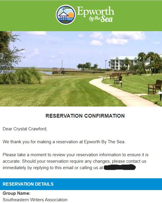 I just received my official confirmation of my hotel reservation for the Southeastern Writers' Association Conference in June!
This comes after being notified last week by Moon that the reservation had been made on my behalf, thanks to the Wulf Pack scholarship I was awarded.
I'm so grateful to have been given this opportunity. There is simply no way that I could have afforded to attend this conference without this scholarship. THANK YOU again to Wulf Moon and the Wulf Pack Writers group! 💖 I'm looking forward to finally meeting some of you in person at the conference!