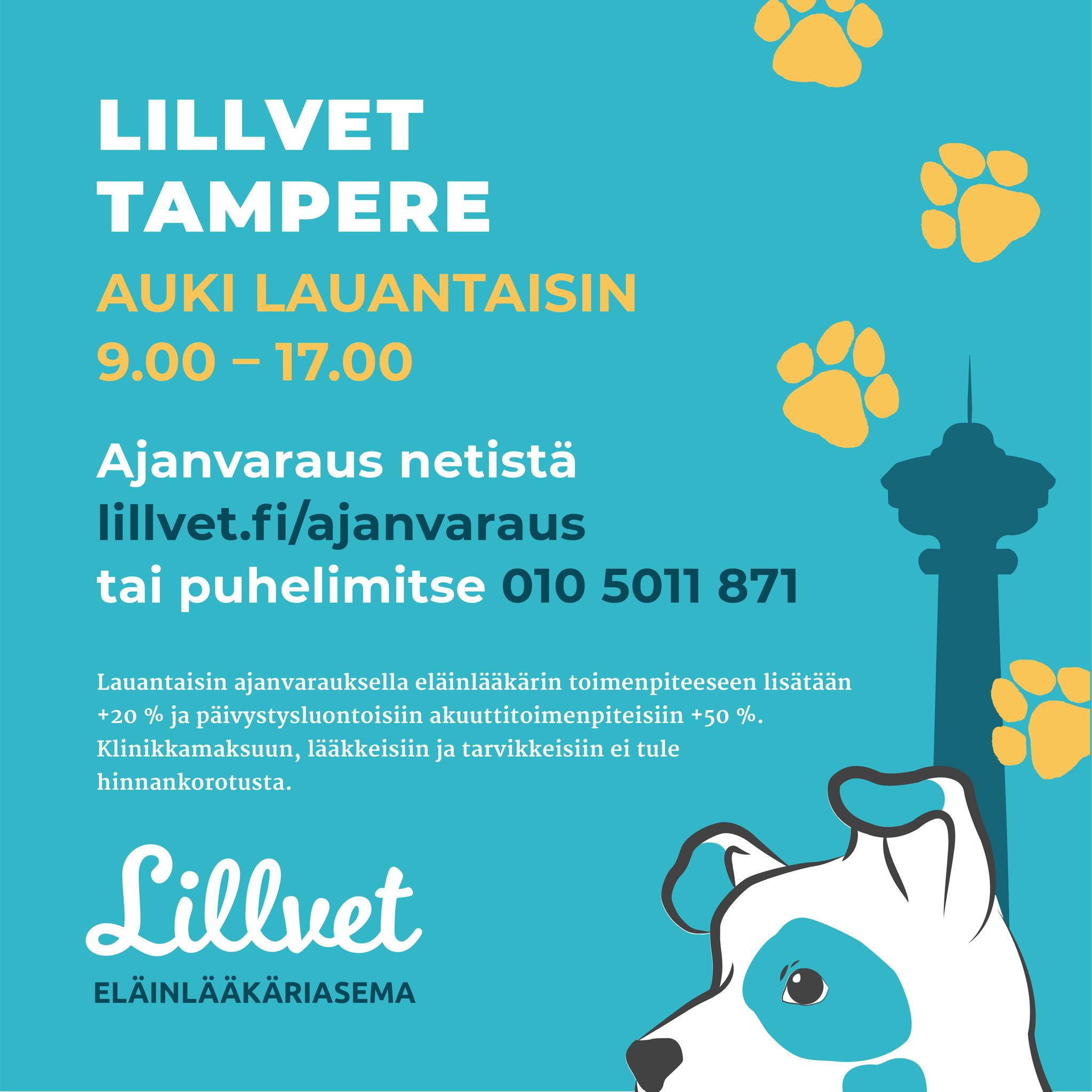 Lauantai-pĂ€ivystys 9-17 ElĂ€inlÀÀkĂ€riasema LillvetissĂ€ â Aina valmiina auttamaan!
ElÀinlÀÀkÀriasema Lillvet tarjoaa lauantaisin pÀivystyspalvelua, jossa lemmikkisi saa ammattitaitoista hoitoa nopeasti.
Lillvet Tampere
Ilmailunkatu 21, 33900 Tampere
đ 010 5011 871
https://www.lillvet.fi/ajanvaraus