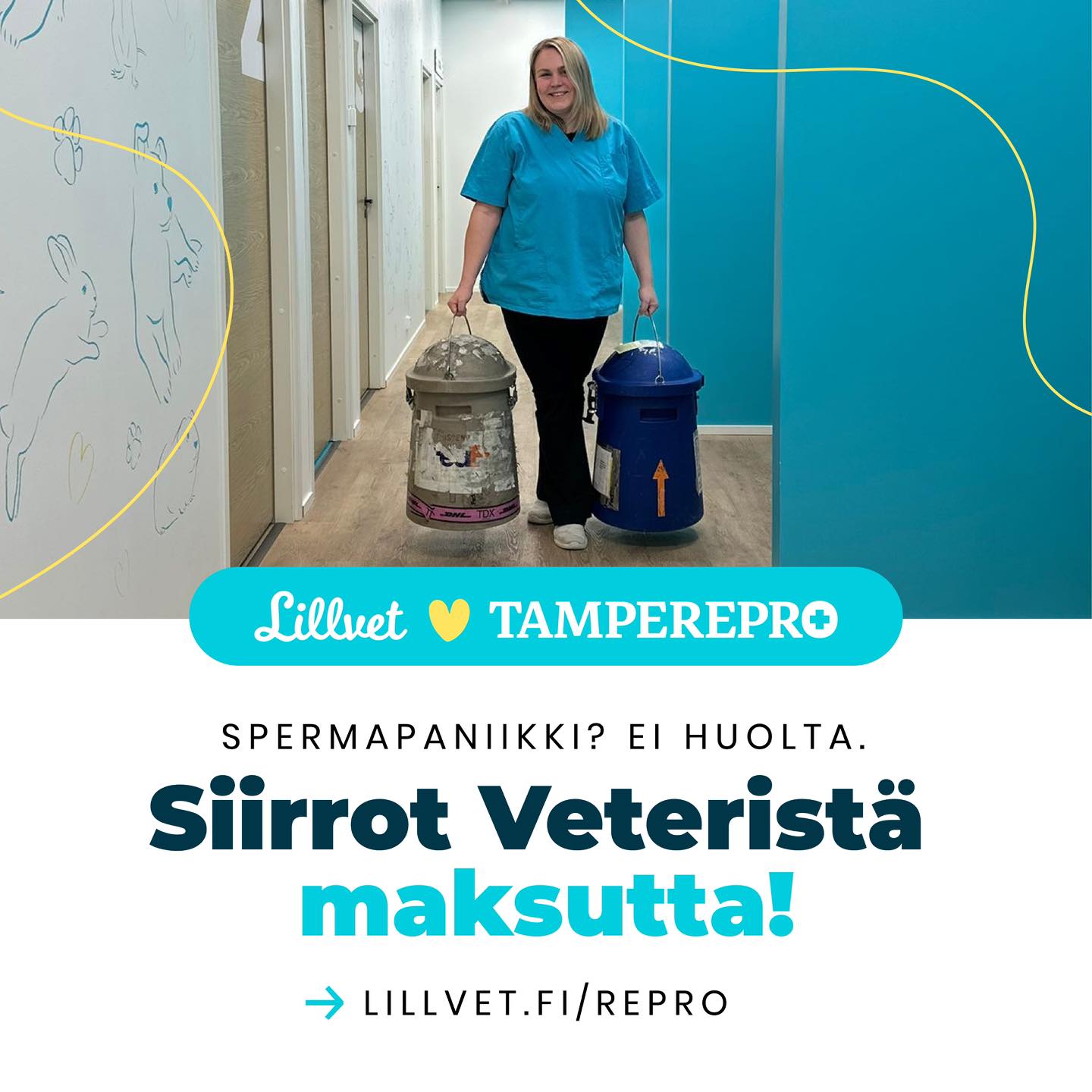 Eläinsairaala Veter lopettaa spermapankkitoimintansa, mutta ei huolta!
Jos haluat koirasi arvokkaan pakastesperman pysyvän Tuire Tammisen ammattitaitoisissa käsissä, se on mahdollista.
💛Tuire Tamminen on perustanut uuden spermapankin, TampeRePron, joka toimii yhteistyössä Lillvetin kanssa klinikallamme. TampeRePro vastaa spermapankkitoiminnasta, ja Lillvet tarjoaa laajat lisääntymispalvelut Tuiren johdolla Lillvet Reprossa. 💛
Siirrämme koirasi spermat maksutta Veteristä TampeReProon. Sinun tarvitsee vain täyttää siirtolomake osoitteessa
👉 www.lillvet.fi/repro