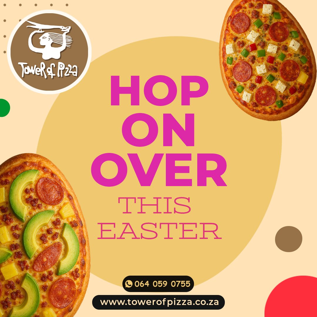 🌼 Hop on over this Easter and treat the whole family to a slice of happiness!
Whether you’re hunting eggs or just hungry – we’ve got your feast ready.
📍 Join us at Tower of Pizza and get a taste of something truly festive 🐇🍕
#EasterAtTower #PizzaAndChocolate #FamilyFeast #TowerOfPizza #EasterEats #BiteIntoJoy #Drakensberg #Pizza