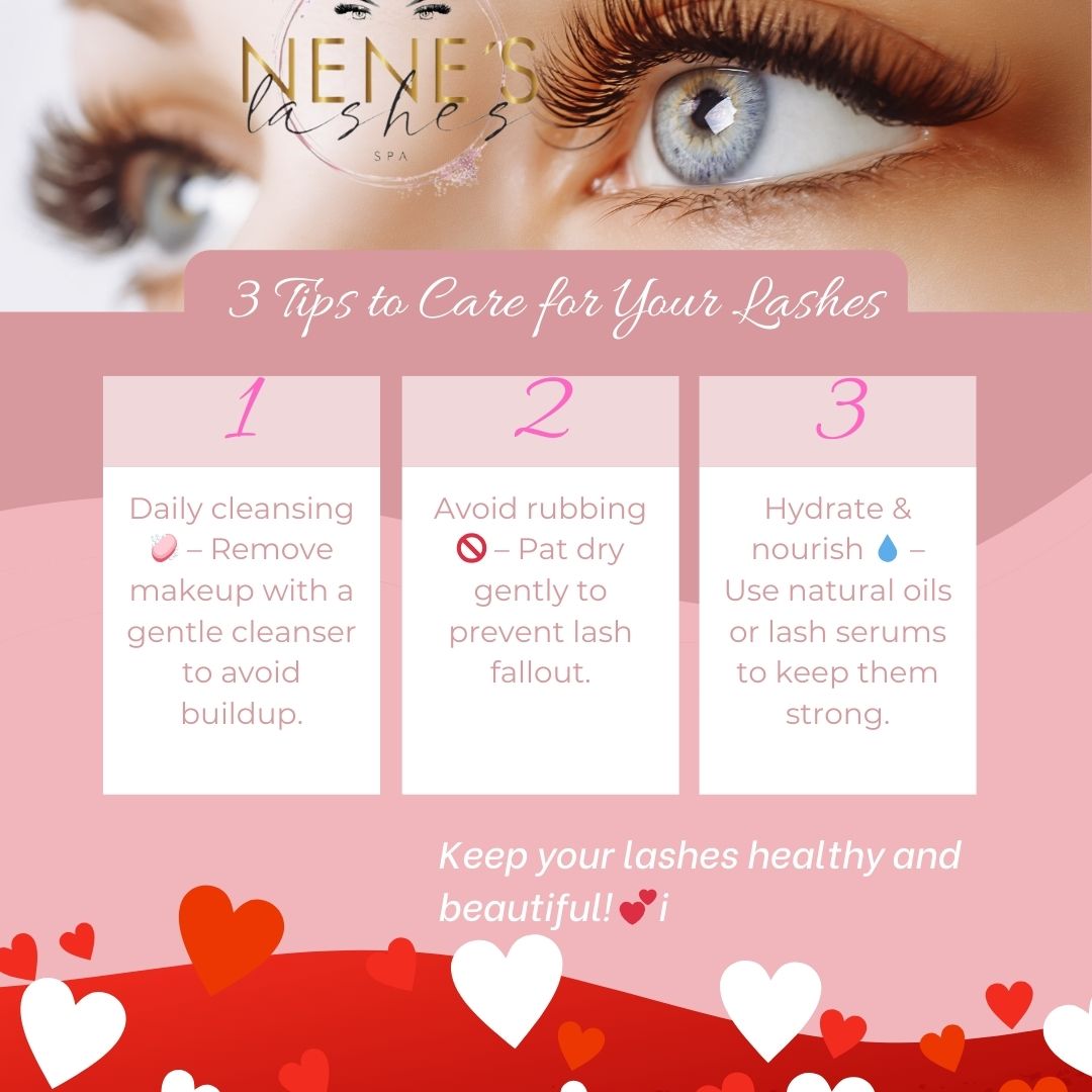 ✨ 3 Tips to Care for Your Lashes & Keep Them Healthy! ✨
Your lashes are delicate and need proper care to stay strong and beautiful. Neglecting them can lead to breakage, thinning, or premature fallout. Here’s how to keep them looking flawless:
1️⃣ Daily cleansing 🧼 – Remove makeup and debris with a gentle, oil-free cleanser to prevent buildup that can weaken your lashes. Dirty lashes can lead to irritation and even infections!
2️⃣ Avoid rubbing 🚫 – Rubbing your eyes can cause lash breakage and weaken hair follicles. Instead, pat them dry gently and use a clean spoolie to separate them.
3️⃣ Hydrate & nourish 💧 – Just like your hair, your lashes need moisture! Use natural oils like castor oil or lash serums to strengthen them and promote growth.
🌟 Healthy lashes = Beautiful lashes! 🌟 Show them some love, and they’ll keep your eyes looking stunning every day.
💖 Book your lash appointment at Nene’s Lashes Spa and let’s keep your lashes flawless!
#LashCare #HealthyLashes #NenesLashes #BeautyTips #SelfCare