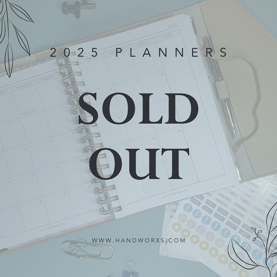 ✨ Completely Sold Out! ✨
Our 2025 planners have officially sold out, and we’re so grateful for your incredible support! If you missed out, be sure to grab next year’s planners as soon as they’re launched—our limited quantities ensure exceptional quality, but they don’t last long!
Stay tuned for updates, and thank you for being part of the Handworxs journey!
#StayOrganized #Handworxs #PlannerLove