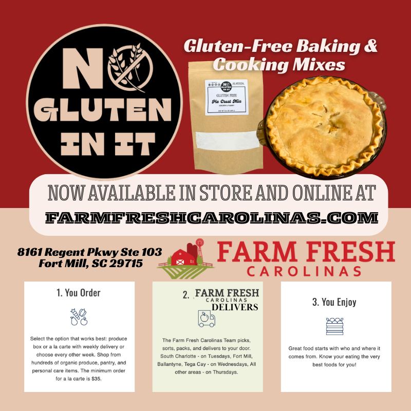 🎉 Exciting News! 🎉
We’re thrilled to announce that our gluten-free baking and cooking mixes are now available at @farmfreshcarolinas in Fort Mill! 🥞🍪
You can now add our mixes to your weekly delivery or pick them up in store—making it easier than ever to enjoy delicious, allergy-friendly meals at home.
Check out farmfreshcarolinas.com to learn more about their amazing mission to bring fresh, local food right to your door!
Thank you for supporting local businesses! 💚 #GlutenFree #FarmFreshCarolinas #shoplocal #AllergyFriendlyEats