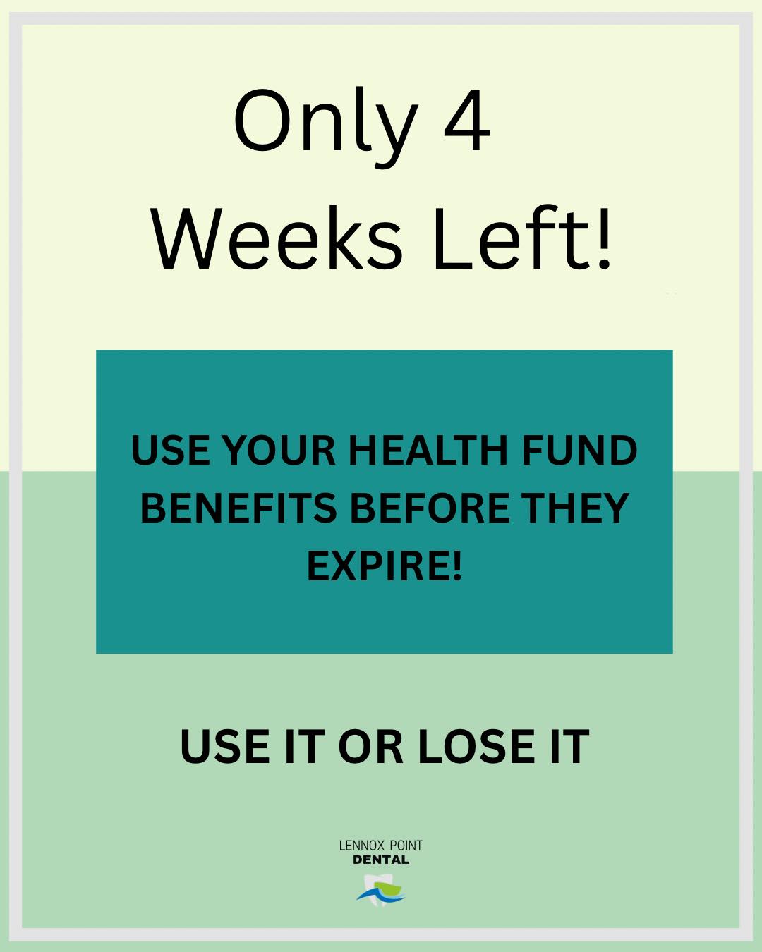 There is only 4 weeks left until EOFY and your Health Fund Benefits might be expiring. 😱
If you have been putting off your check-up, hygiene visit or whitening…… this is your sign 🦷 💫
If you belong to one of these Health Funds call us on 66876545 and USE IT before you LOSE IT!
#eofy #useitorloseit #healthfundbenefits #dentalcheckup #dental #hygienist #dentalhygienist #whitening #ahm #defencehealth #navyhealth #peoplecare #lennoxhead #drlaurenmcguinness #dranguslambie #lennoxpointdental