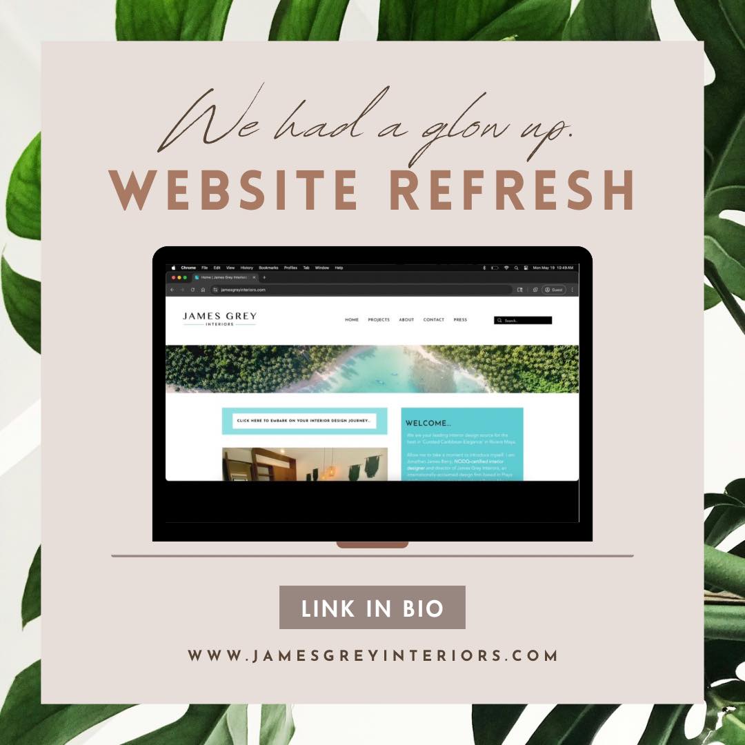 We’re not afraid of a little facelift.
Our updated website has arrived — fresh, refined, and more aligned than ever with the spirit of James Grey Interiors. With smoother navigation and even more beautiful ways to explore our work, every detail was intentionally designed to reflect our signature philosophy of Curated Caribbean Elegance.
Take a look around → jamesgreyinteriors.com
🩵🌴🌺🐚🌊
#JamesGreyInteriors #WebsiteLaunch #CuratedCaribbeanElegance #InteriorDesignStudio