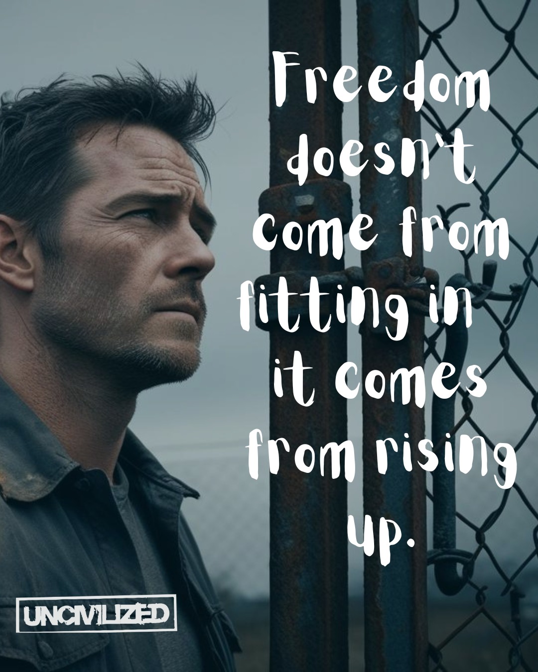 In the civilized world everyone wants to "fit in", to go with the flow and not rock the boat. The problem is, throughout history it is not the people the fit in that make the biggest impact. Don't be afraid to be and do what you are called to do, even if it goes agains the norm!
Tear down the fence. Answer the call.
#BreakFree #ChristianMen #SpiritualGrit #UncivilizedFaith