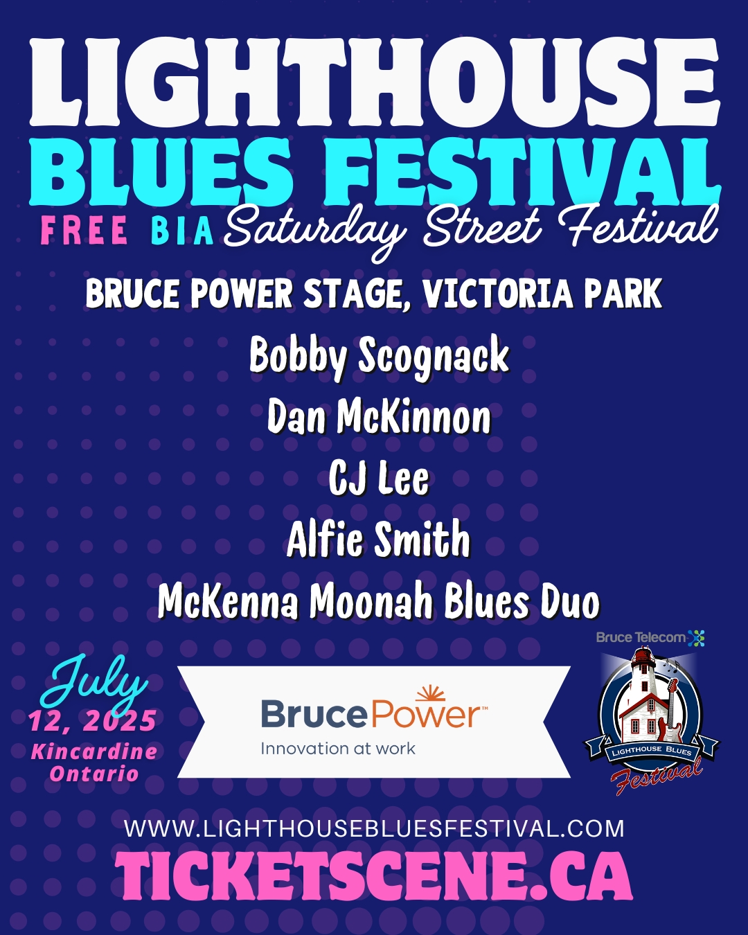 We have 5 stages at our free BIA Saturday Street Festival, July 12, with 22 talented artists! Thank you for your continued support, Bruce Power ! Lakeside Downtown Kincardine