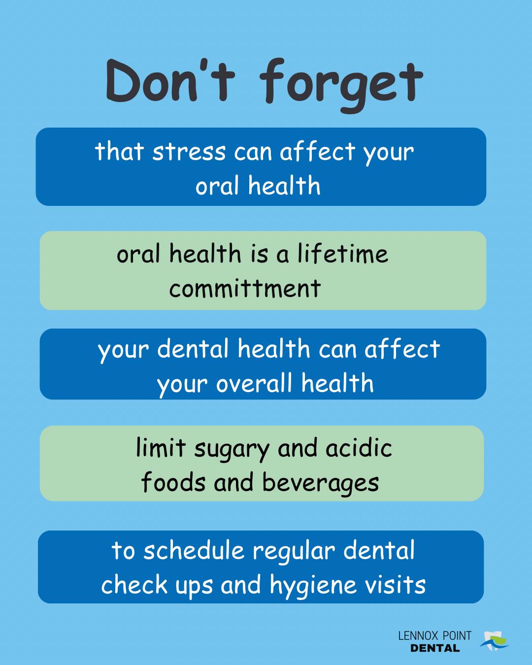 Sometimes we all need a little reminder of some dental must dos!
#dailyreminder #oralhygiene #healthyhabits #hygienist #dentalhygienist #lennoxhead #northernrivers #drlaurenmcguinness #dranguslambie #lennoxpointdental