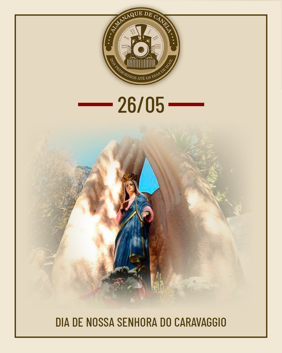 26/05 - Dia de Nossa Senhora do Caravaggio
Hoje é dia de fé, tradição e devoção. Em Canela e em toda a Serra Gaúcha, a celebração de Nossa Senhora do Caravaggio mobiliza comunidades inteiras, que mantêm viva uma história que atravessa gerações.
A devoção à santa se reflete nas romarias, nos encontros de oração e na força simbólica do santuário, que se tornou um espaço de agradecimento, esperança e conexão com as raízes culturais da região. Hoje celebramos junto com a comunidade este dia de fé e tradição.
No Almanaque de Canela, registramos a memória da construção do Santuário de Caravaggio, um capítulo importante da religiosidade e da cultura local. Confira a história completa no nosso portal! #AlmanaqueDeCanela #NossaSenhoraDoCaravaggio
