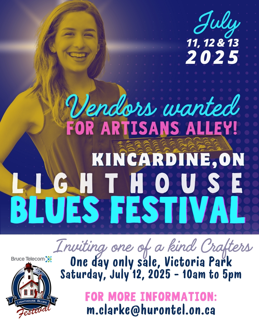Only a few spots remaining for one-of-kind crafters and vendors at our Saturday Street Festival, July 12. If interested, reach out to m.clarke@hurontel.on.ca TODAY!