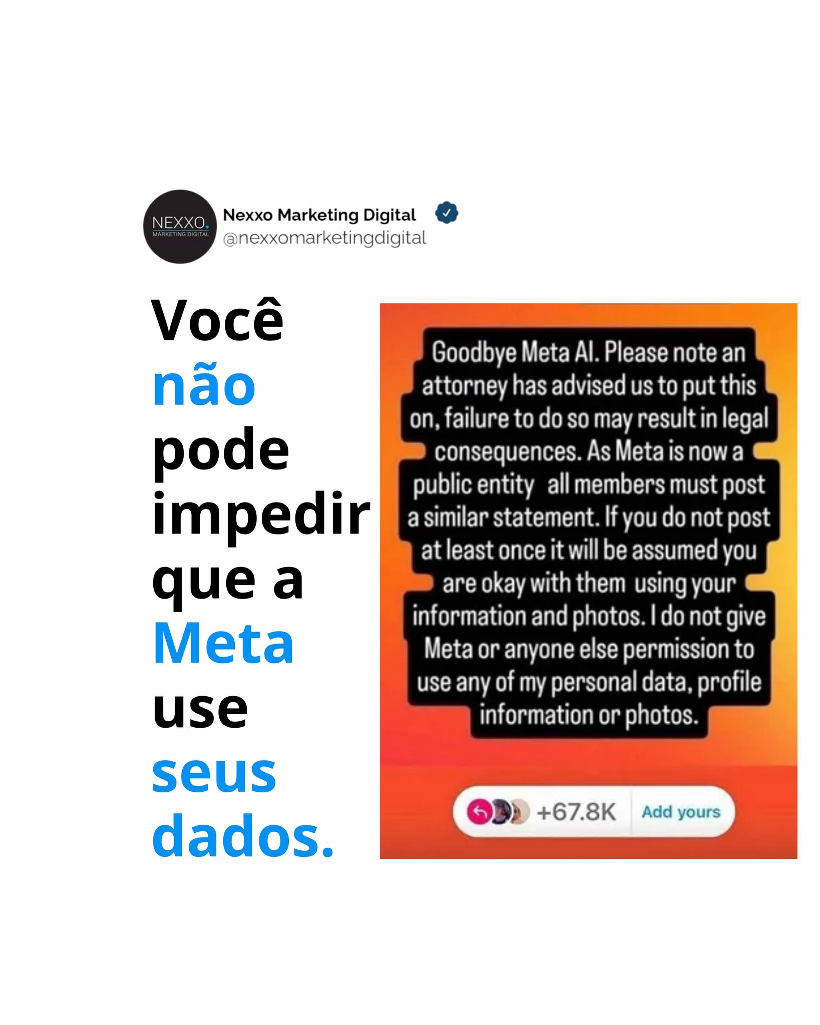 Essa mesma mensagem, começou a circular em junho , depois que a Meta anunciou que incorporaria conteúdo do usuário em seus grandes modelos de linguagem, que alimentam seus sistemas de IA.
E quando celebridades como Rafel Nadal compartilham essas coisas, elas obviamente ganham força, mas, para deixar claro, o uso que você está tentando se opor é algo com o qual você já concordou ao marcar a caixa “Concordo” nos termos de serviço de cada aplicativo .
Termos de uso do Instagram
O Meta também declarou explicitamente que usará suas postagens públicas para treinamento de IA .
“ Usamos informações licenciadas e disponíveis publicamente online para treinar IA na Meta, bem como as informações que as pessoas compartilharam publicamente sobre os produtos e serviços da Meta. Essas informações incluem coisas como postagens públicas ou fotos públicas e suas legendas. No futuro, também podemos usar as informações que as pessoas compartilham ao interagir com nossos recursos de IA generativa, como a Meta AI, ou com uma empresa, para desenvolver e melhorar nossos produtos de IA. Não usamos o conteúdo de suas mensagens privadas com amigos e familiares para treinar nossas IAs. ”
Então suas postagens privadas e mensagens diretas estão seguras, mas qualquer coisa que você compartilhar publicamente nos aplicativos do Meta, que o Meta facilita a distribuição, será usada para treinar seus sistemas de IA.
Os usuários da UE podem optar por não ter suas postagens usadas para treinamento de IA , por meio da opção “Direito de Objeção” da UE, mas todas as outras regiões ainda não têm essa opção.
E postar alguma mensagem vagamente ameaçadora sobre “um advogado” não fará absolutamente nada para mudar isso.
Conforme Meta :
“Compartilhar esta história não conta como uma forma válida de objeção.”
#socialmedia #protecaodedados #meta #instagram #IA