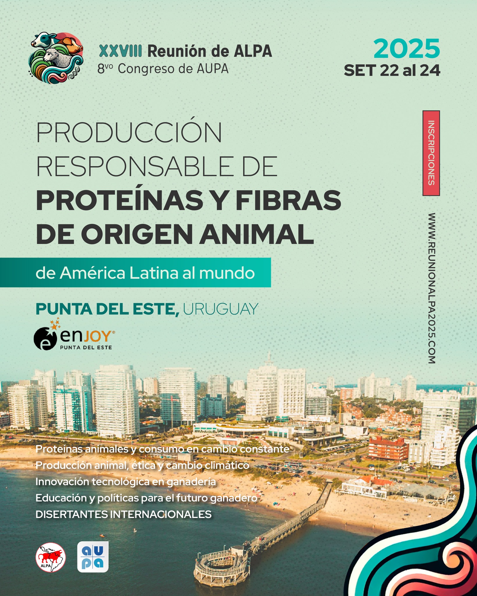 🌎 XXVIII Reunión ALPA - 8º Congreso AUPA
📍 Punta del Este, Uruguay
📅 22 al 24 de septiembre de 2025
Bajo el lema “Producción responsable de proteínas y fibras de origen animal: de América Latina al mundo”, reunimos ciencia, innovación y sostenibilidad para pensar el futuro de la producción animal en la región.
Un espacio de encuentro, diálogo e ideas transformadoras para afrontar juntos los desafíos globales.
ℹ Más información sobre inscripciones, envío de resúmenes, expositores y mucho más en 👉 reunionalpa2025.com
¡Te esperamos!