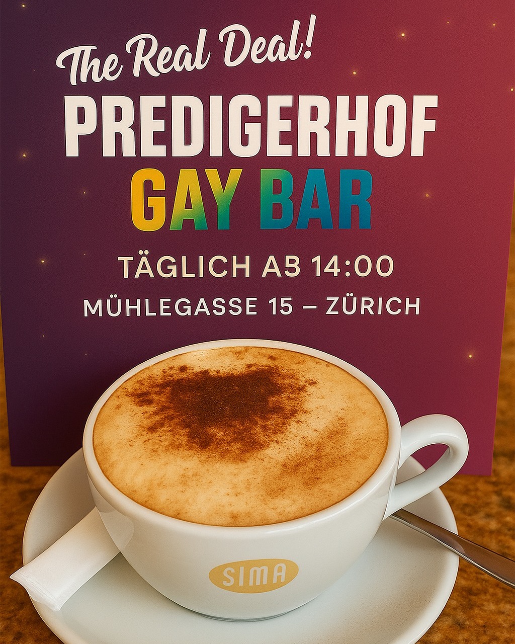 ☕✨ Feiner Kaffeegenuss im Predigerhof!
Täglich ab 14:00 Uhr – ob cremiger Cappuccino, alkoholfreie Cocktails oder erfrischende Säfte – bei uns findest du den perfekten Start in den Tag oder den entspannten Abend. 🌈🍹
☕✨ Delicious delights at Predigerhof Gay Bar!
Open daily from 2 PM – creamy cappuccinos, refreshing mocktails and non-alcoholic drinks await you! Come sip, chill and enjoy the vibes. 🌈💫
📍Mühlegasse 15 – Zürich
⏰ 14:00–02:00 Uhr
#PredigerhofGayBar #ZürichBar #CoffeeLovers #MocktailVibes #LGBTQfriendly #ZürichNights #Kaffeegenuss #CocktailTime #GayBarZürich #CappuccinoTime #NonAlcoholicVibes #DailyOpen