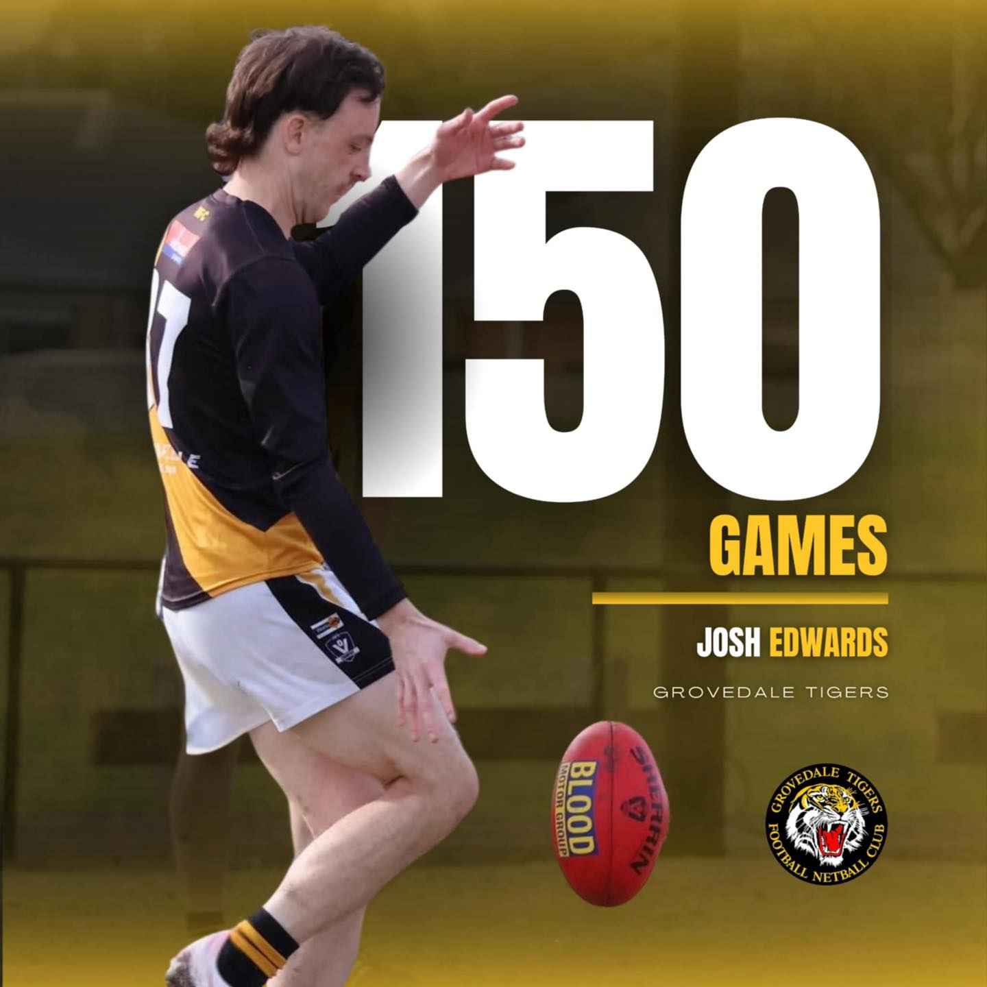 Congratulations to our Reserves Captain Josh Edwards who plays his 150th senior football game for the Grovedale Tigers this Sunday. Well done Josh we hope you can take away a memorable win for the occasion 💛🖤