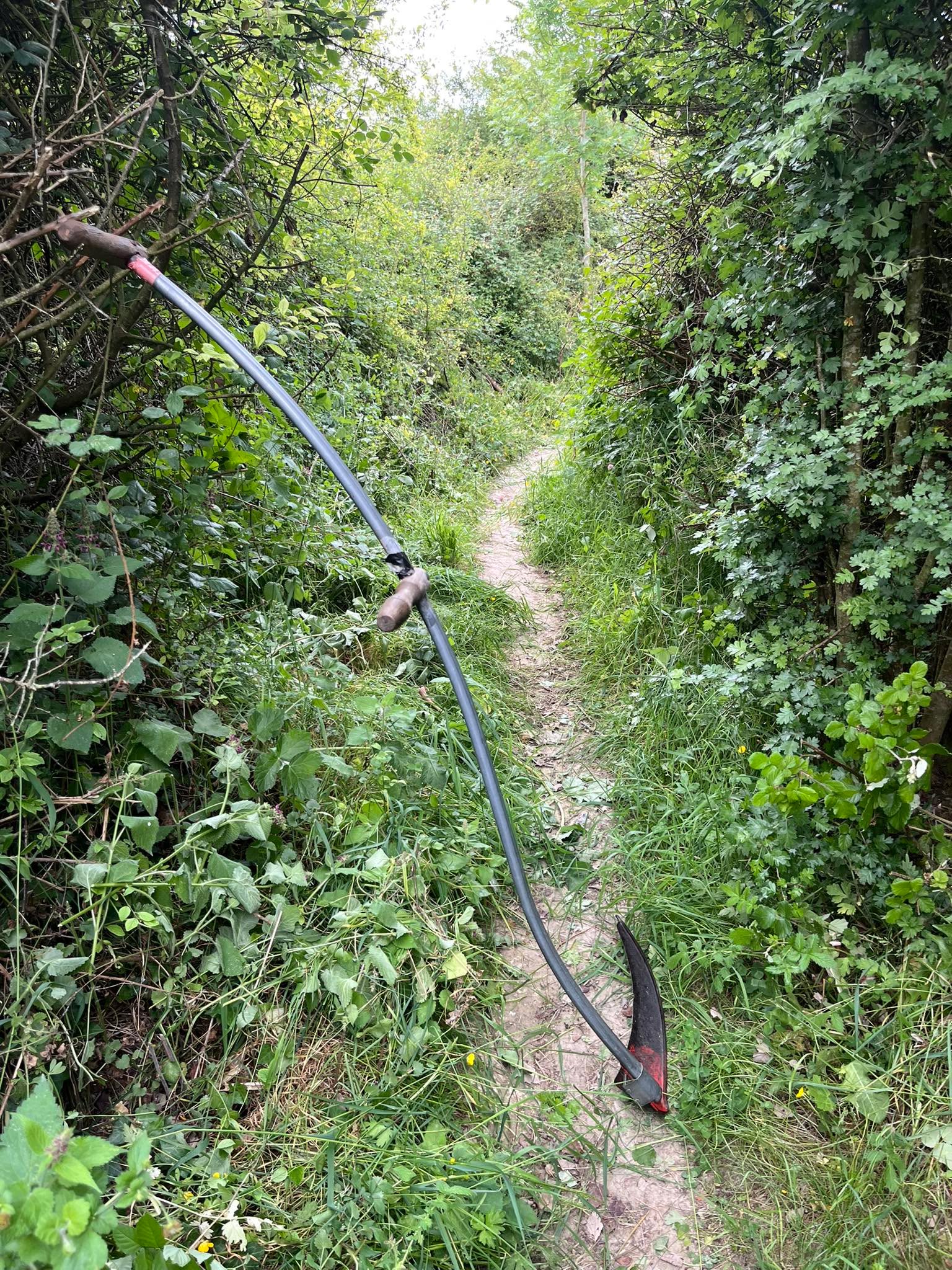 After getting ripped to shreds cycling through here on Friday and Lucy Roberts not walking up here because of the nettles and brambles I took a walk with the trusty ditching scythe. I had to hack my way through over a mile of this to cut back most of the path so that you could see where you are going. Still got a bit further to go tomorrow, but definitely a workout.
I do have power tools that can do this, but all,including the new battery ones, are heavier and have a limit on how long they last. At least with this it is my battery that gets the workout and I get to hear everything. Scything with the larks today was a rather lovely start to the morning.
#hampshire #chalkhills #greengym #scythe #thisiswhy