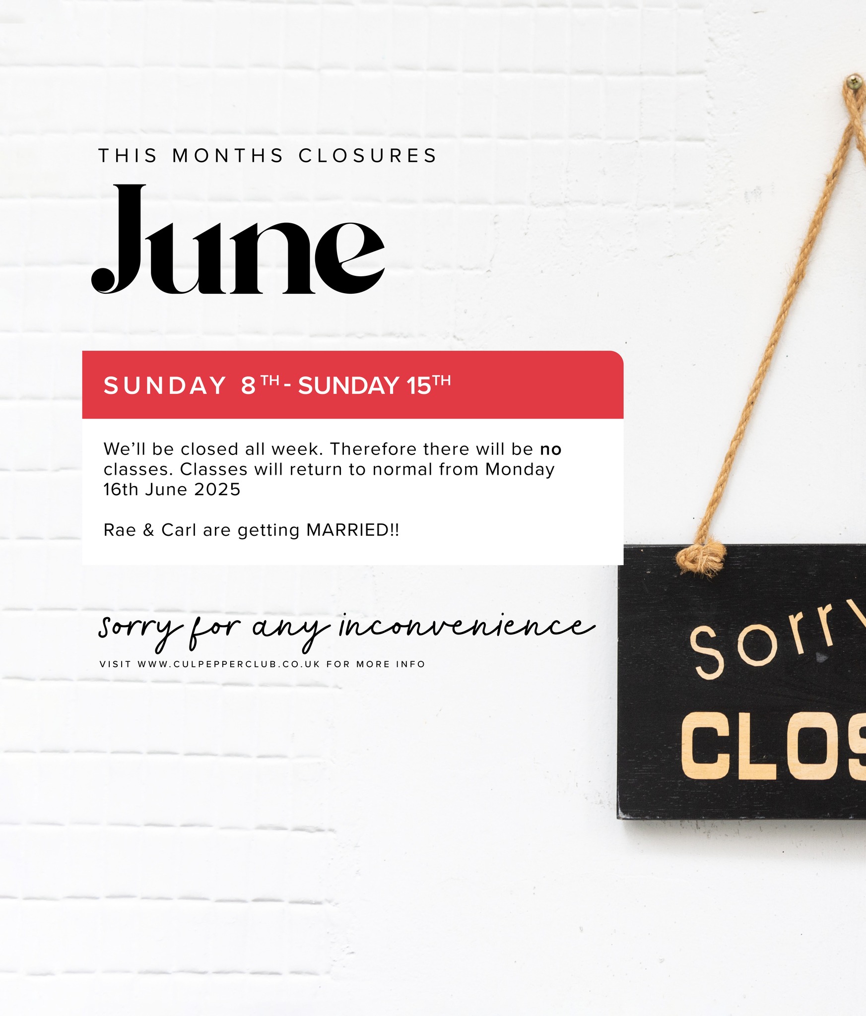 This June we'll be closed on the following. We apologise for any inconvenience in advance.
For more information visit our website - link in bio
#culpeppersuk #culpepperclub #linedance #linedancing #closed #basildon #essex