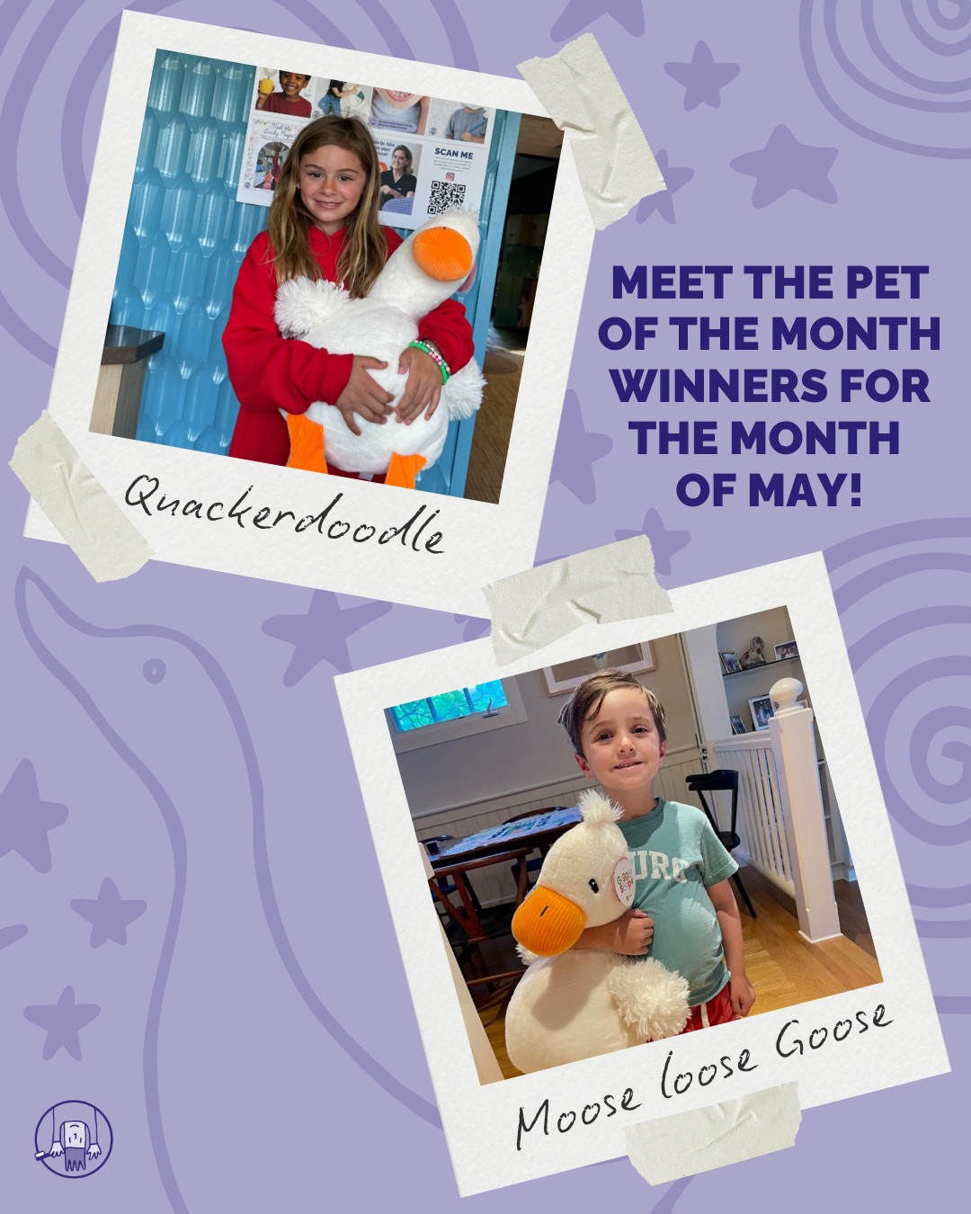 🐾🎉 Better late than never – Pet of the Month for May! 🎉🐾
Big congrats to our newest pet owners! Thank you to all the kiddos who voted – your fun names always bring smiles to our faces.
And be sure to take a peak at this month's stuffy. We heard it's "purrfect!" 🦁