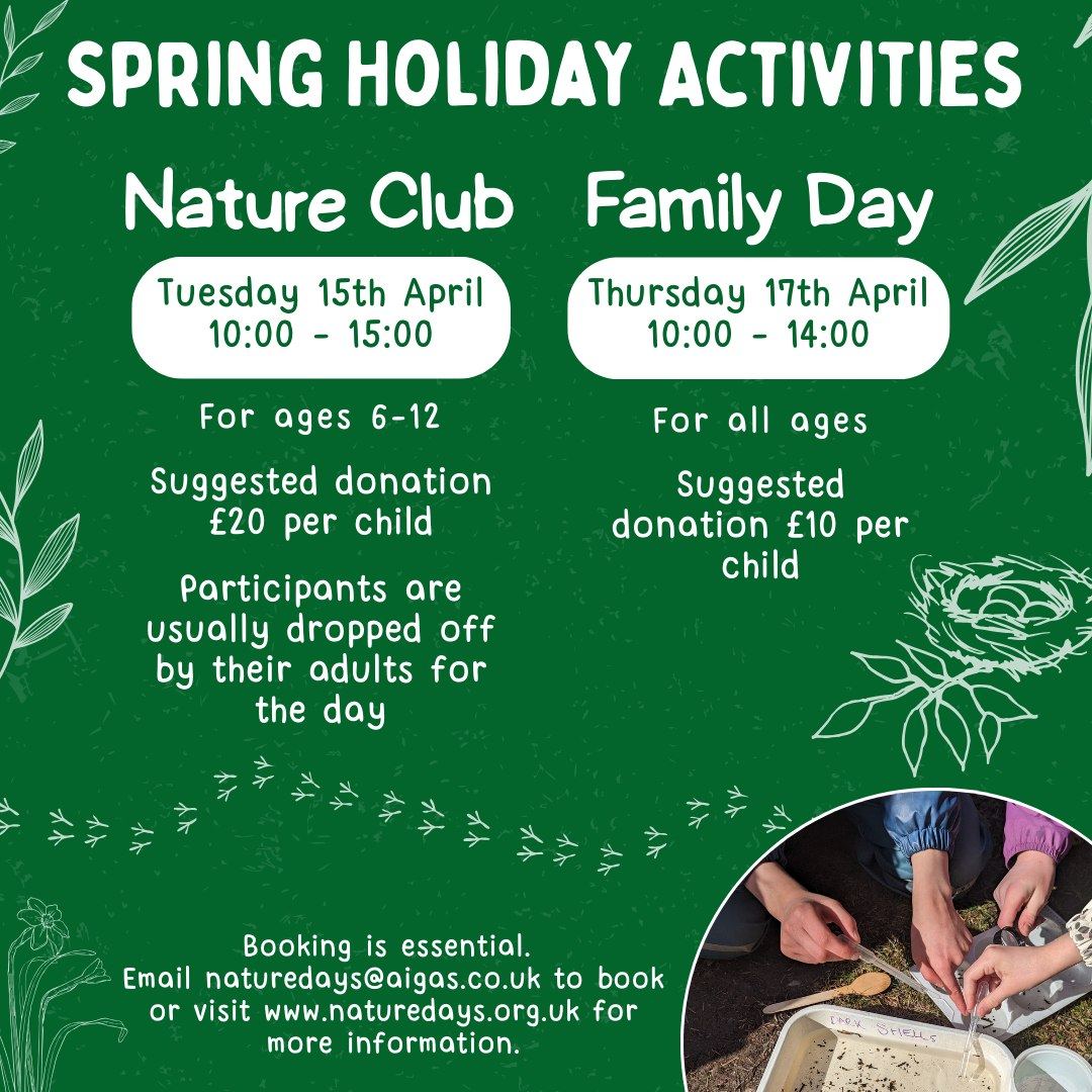 We're excited to announce the dates for our upcoming Family Day and Nature Club in the Spring Holidays! Family Days and Nature Clubs involve a mixture of nature-based activities, crafts and opportunities to explore the Aigas estate.
Tuesday 15th April 2025 - Nature Club
Nature Club is for ages 6-12 and runs from 10.00 - 15.00. Participants are usually dropped off by their adults for the day. Suggested donation of £20 per child.
🐦🐛
Thursday 17th April 2025 - Family Day
Join us for an adventure around the estate looking for wildlife and taking in the sights and sounds of spring.
Family Days are for all ages and run from 10.00 -14.00. Suggested donation of £10 per child.
🌱🌸
Booking is essential, please email naturedays@aigas.co.uk to book. We look forward to seeing you there!
.
.
.
#SpringHolidays #SchoolHolidays #Spring #FamilyDay #NatureClub #EasterHolidays #FamilyEvent #SpringActivities #Aigas #EnvironmentalEducation #OutdoorEducation #NaturedaysAtAigas #AigasFieldCentre #Wildlife #WildlifeEducation #NatureEducation #DiscoverNature