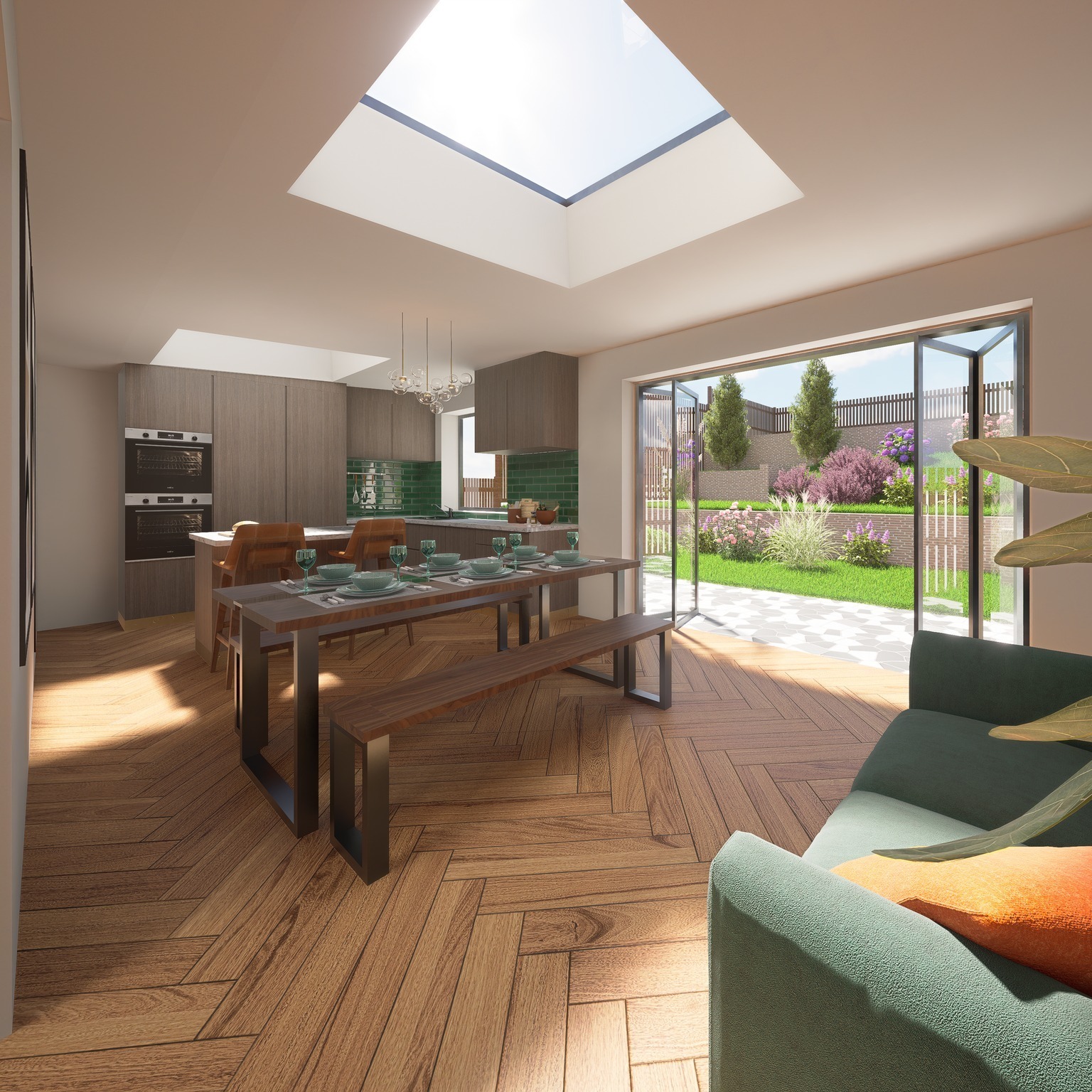 A Space to Gather, Cook, and Breathe – Interiors Unveiled
The internal spaces of our recently submitted extension in Lesmahagow are all about warmth, light, and laid-back sophistication.
At the heart of the home sits a carefully layered kitchen, dining, and living space — complete with tactile timber flooring, soft natural light from rooflights above, and bold, confident material choices that bring character and calm in equal measure.
We’re especially proud of the deep green tiled splashback, bespoke dining bench layout, and that lovely view to the garden — framed perfectly by crisp aluminium glazing. A palette of soft textures and sharp lines creates a timeless balance between function and beauty.
✨ A huge shout-out to our incredible clients for trusting the process, challenging ideas, and bringing real heart to this project.
The result? A space where you can gather around the island, enjoy a morning coffee in the sun, or host family dinners that spill out into the garden.
This is thoughtful design — rooted in real life.
💬 Thinking of transforming your own home?
Let’s talk. Drop us a DM or visit spiritstructurearchitecture.com.
#SpiritStructureArchitecture #InteriorVisuals #KitchenDesign #ModernScottishHomes #TimberInteriors #BespokeLiving #RusswoodExtension #GardenLiving #ClientCollaboration #KitchenGoals #DesignWithPurpose #SouthLanarkshireArchitecture #LesmahagowHomes #WarmModernism #InteriorArchitecture #HomeDesignScotland