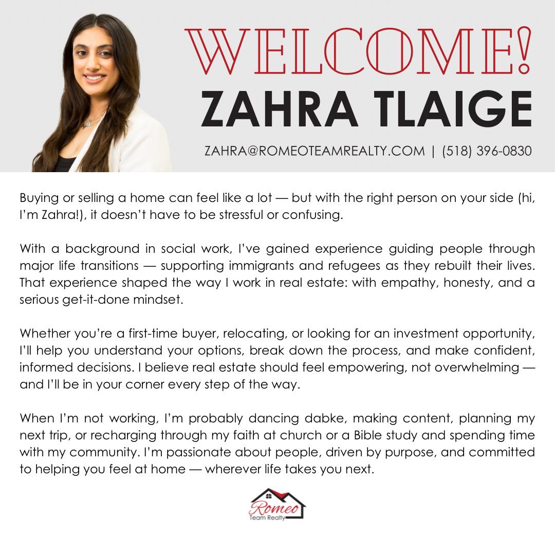 Please help us welcome Zahra Tlaige! π (518) 396-0830