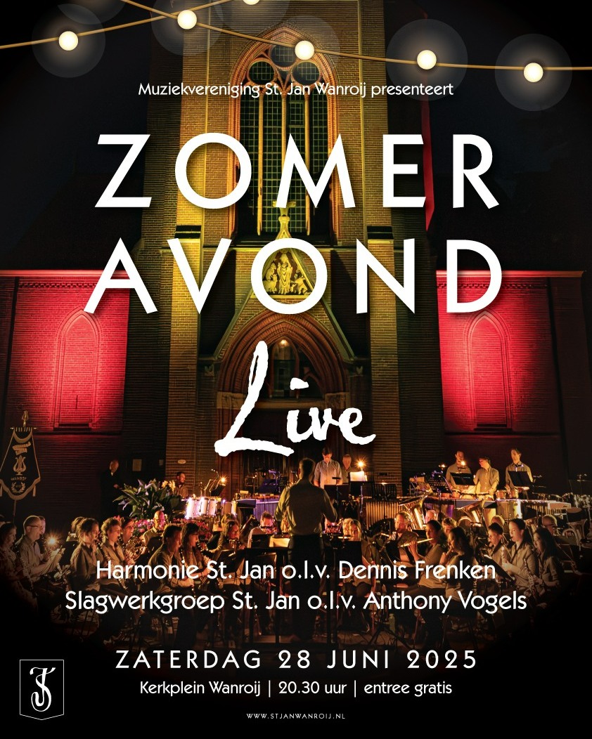 Zaterdag 28 juni a.s. is het weer zover: het sfeervolle openluchtconcert 'Zomeravond Live' op het Wanroijse Kerkplein. Aanvang is 20.30 uur en de entree is gratis!